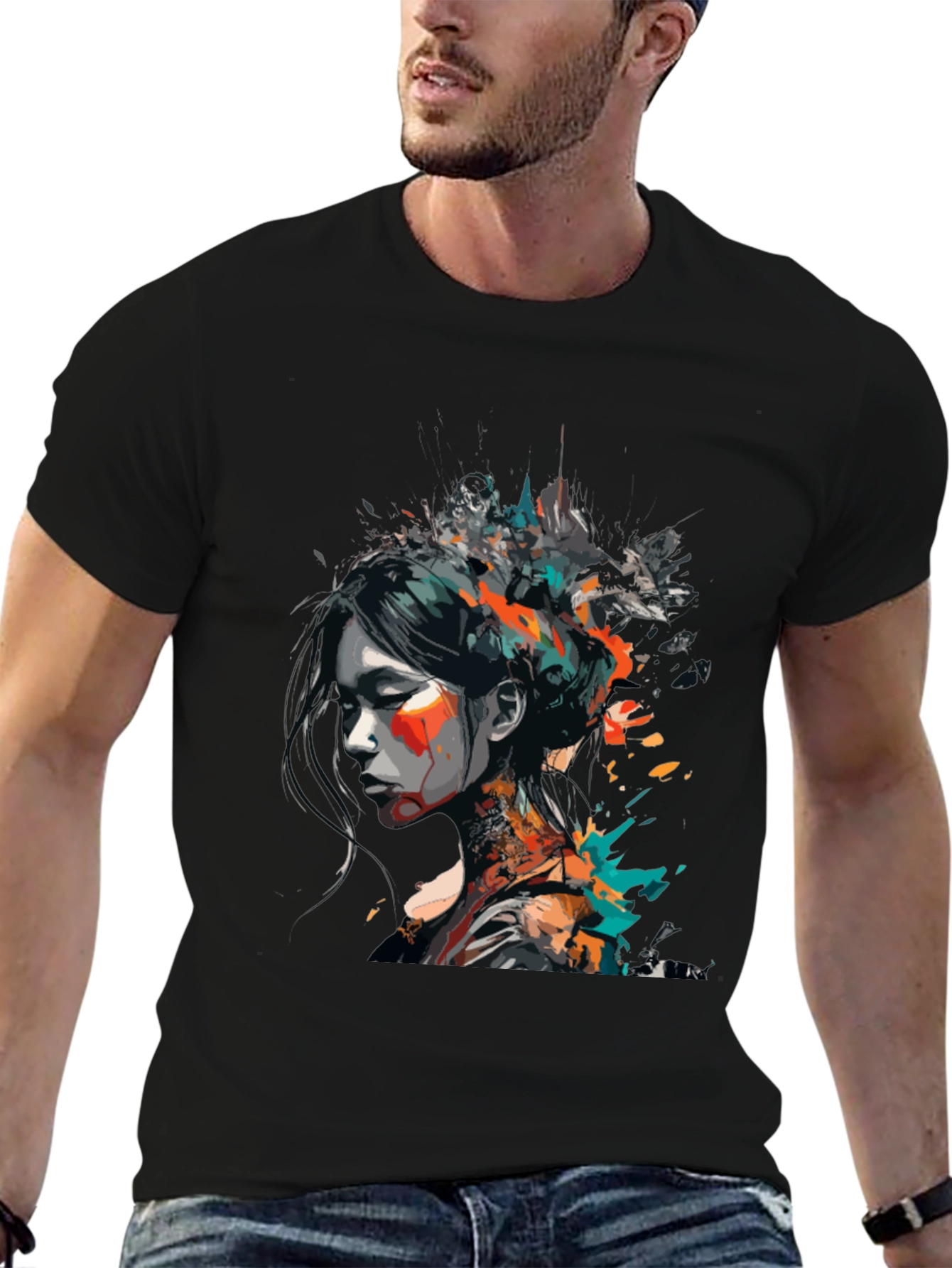 Black Abstract Art Woman's Graphic Tee - Modern Style view 6