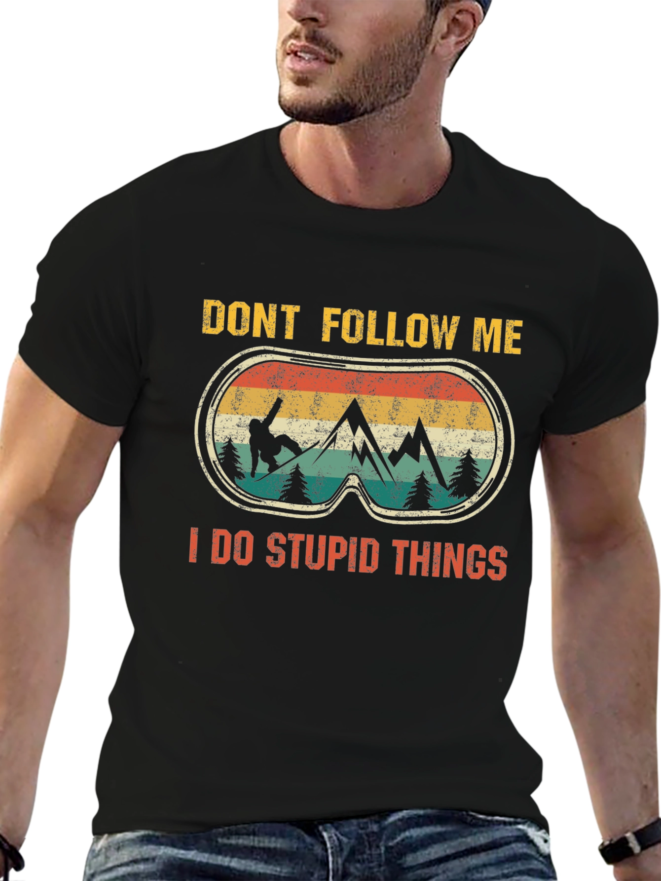 Black Don't Follow Me T-Shirt Funny Snowboarding Graphic Tee view 6