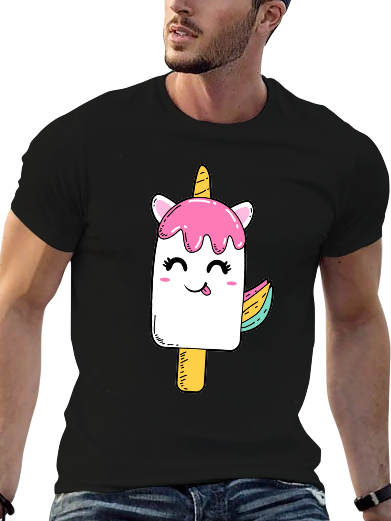 Black Unicorn Popsicle Graphic Black T-Shirt view 6