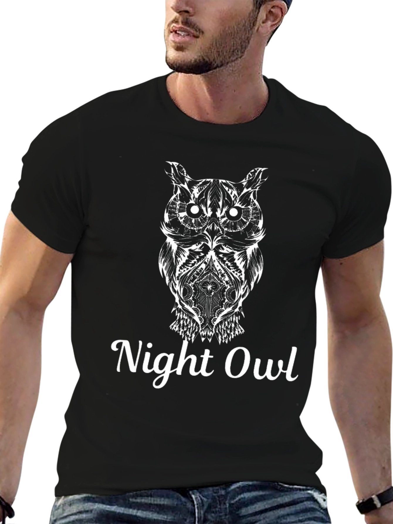 Black Night Owl T-Shirt - Black Graphic Tee view 6
