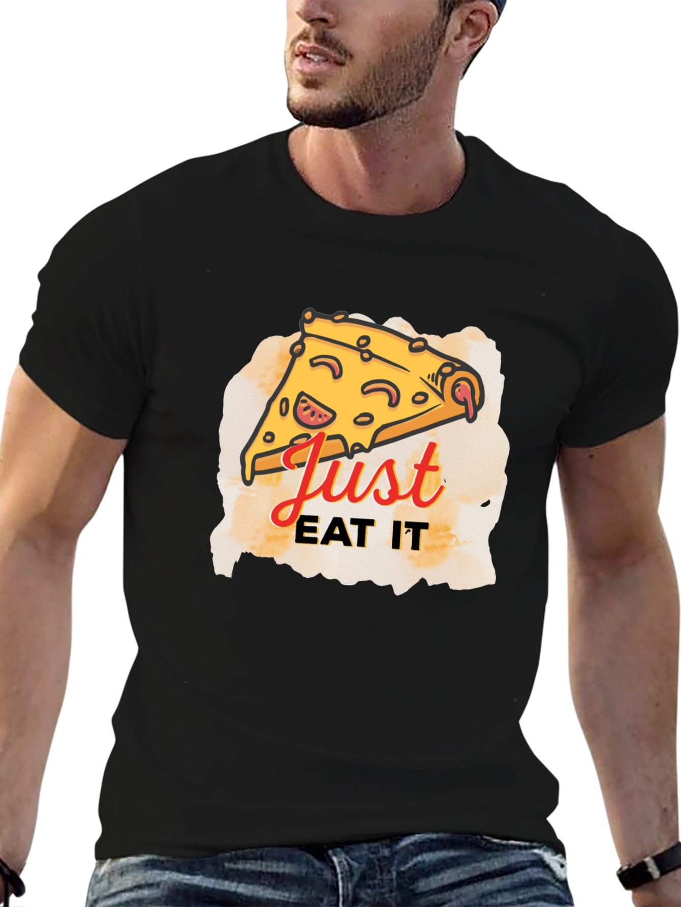 Black Just Eat It Pizza Graphic Tee - Black T-Shirt view 6