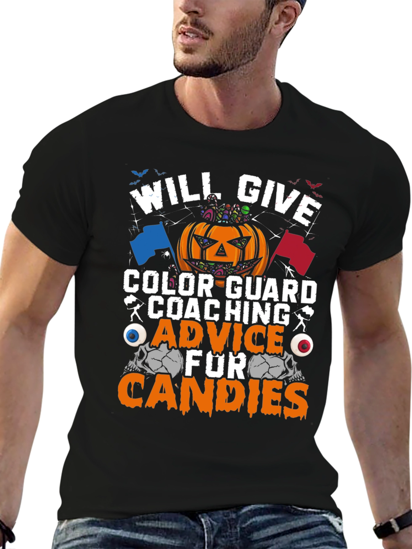 Black Halloween Color Guard Coaching T-Shirt view 6
