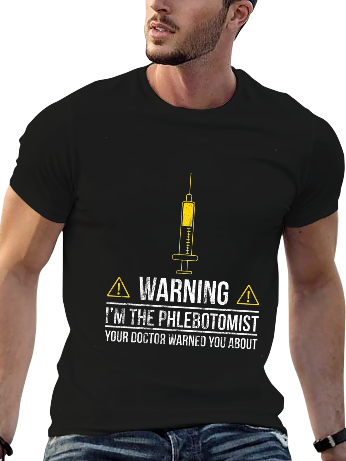 Black Phlebotomist Warning Graphic T-Shirt - Black view 6