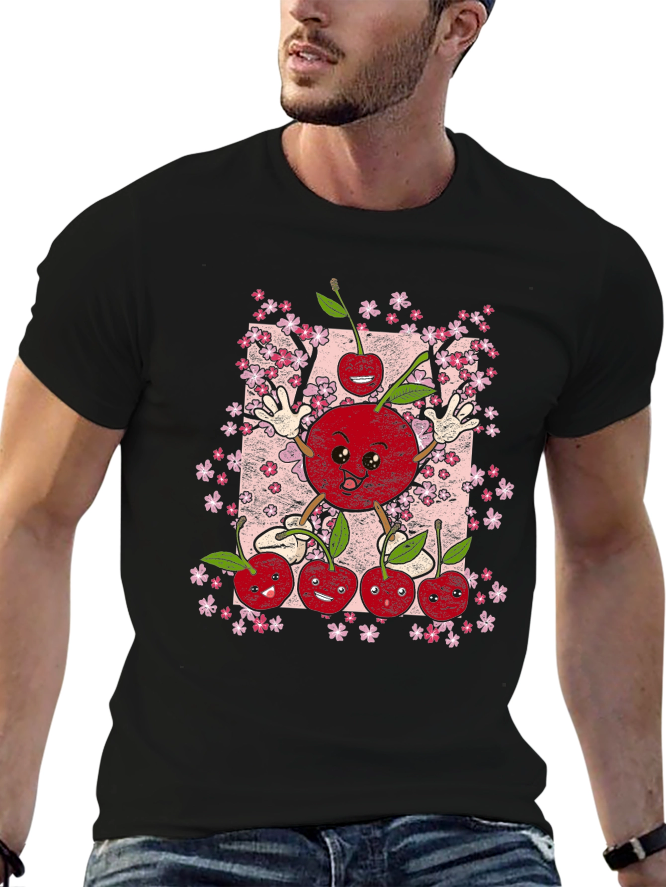 Black Cherry Blossom T-Shirt - Cute Fruit Graphic Tee view 6
