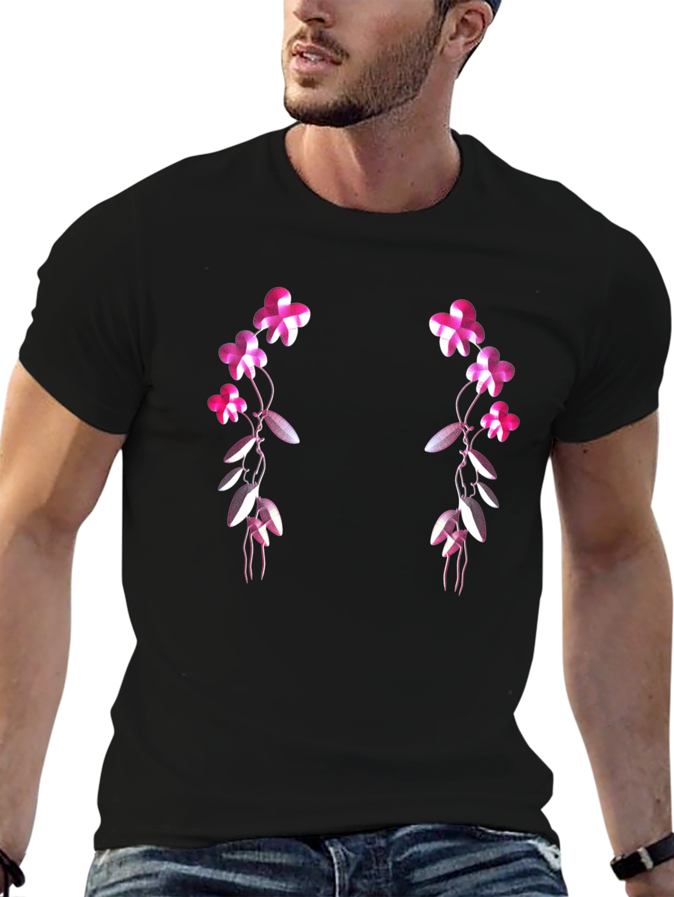 Black Floral Vines Graphic T-Shirt - Black view 6
