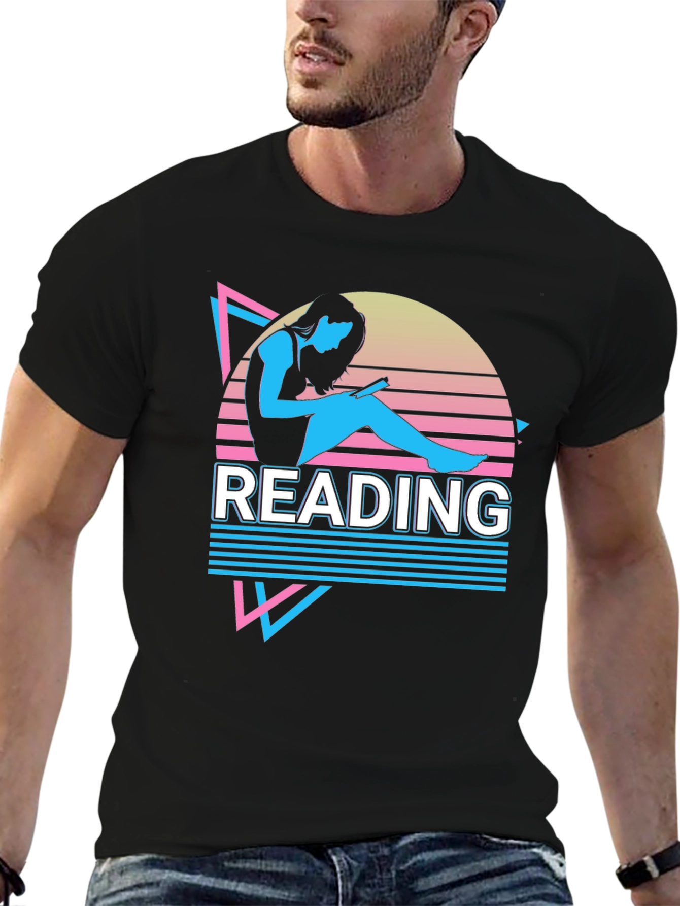 Black Retro Reading T-Shirt - 80s Style Reader Tee view 6