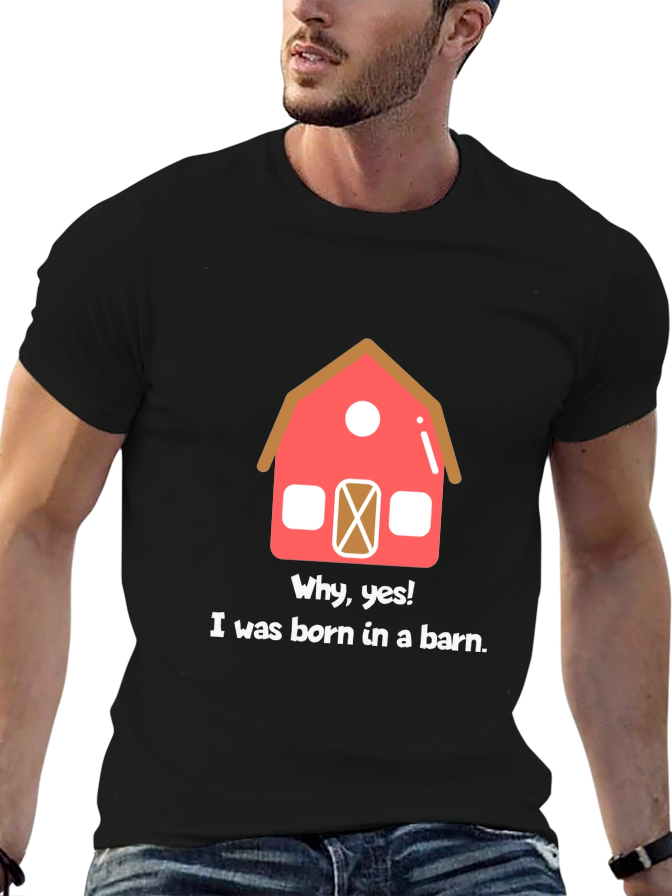 Black Born in a Barn Funny Graphic T-Shirt view 6