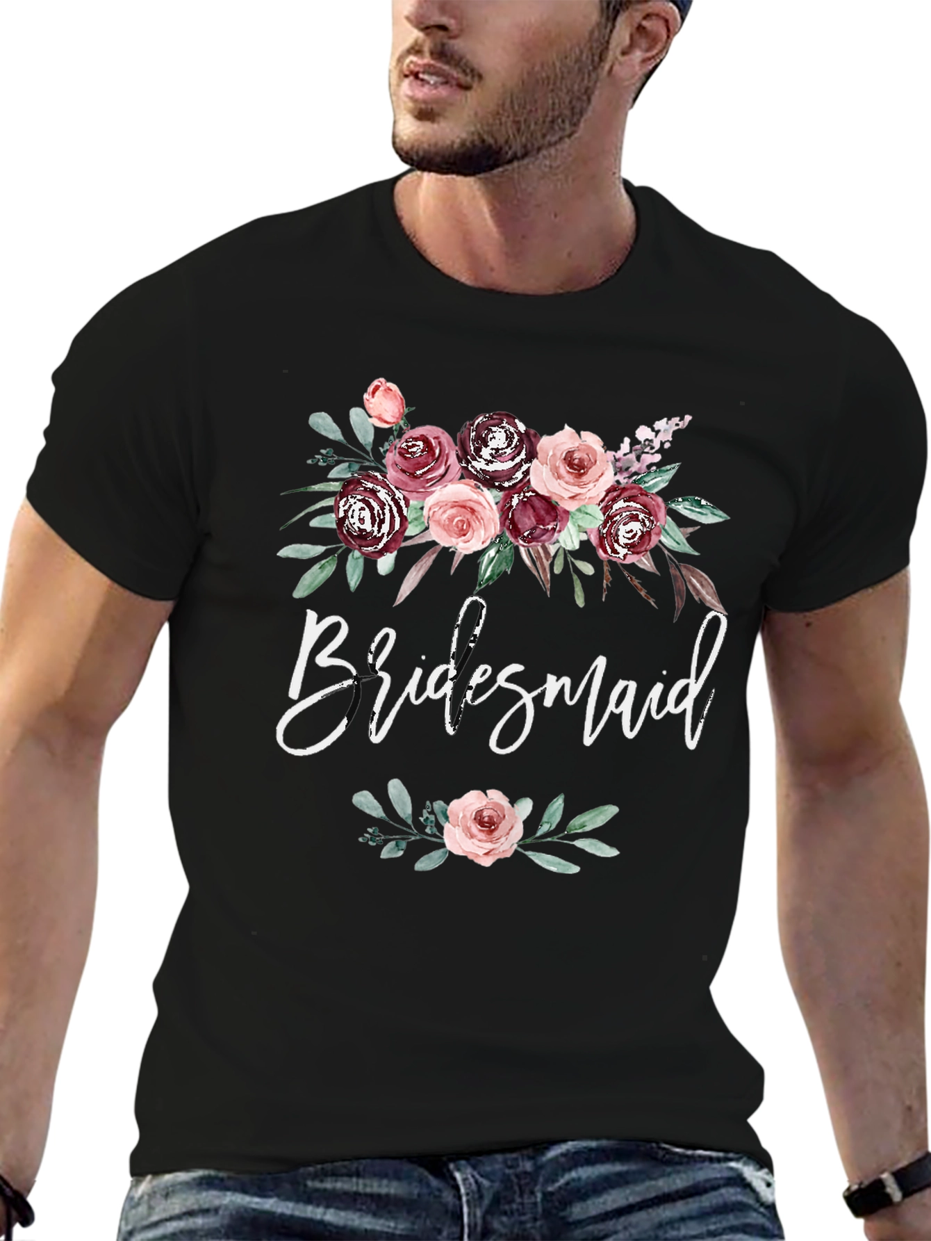 Black Bridesmaid Floral T-Shirt view 6