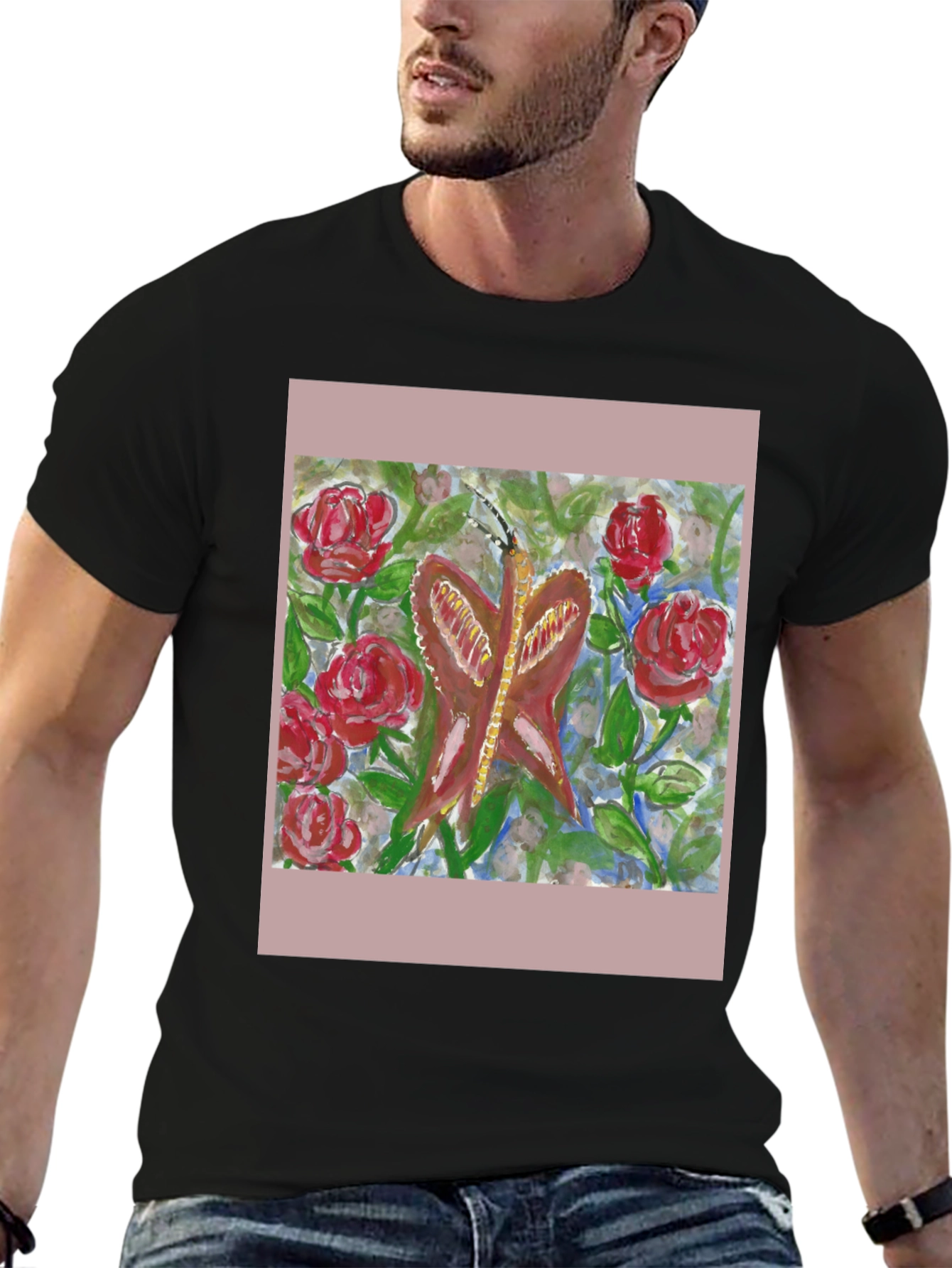 Black Butterfly and Roses Graphic Tee - Artistic Design view 6
