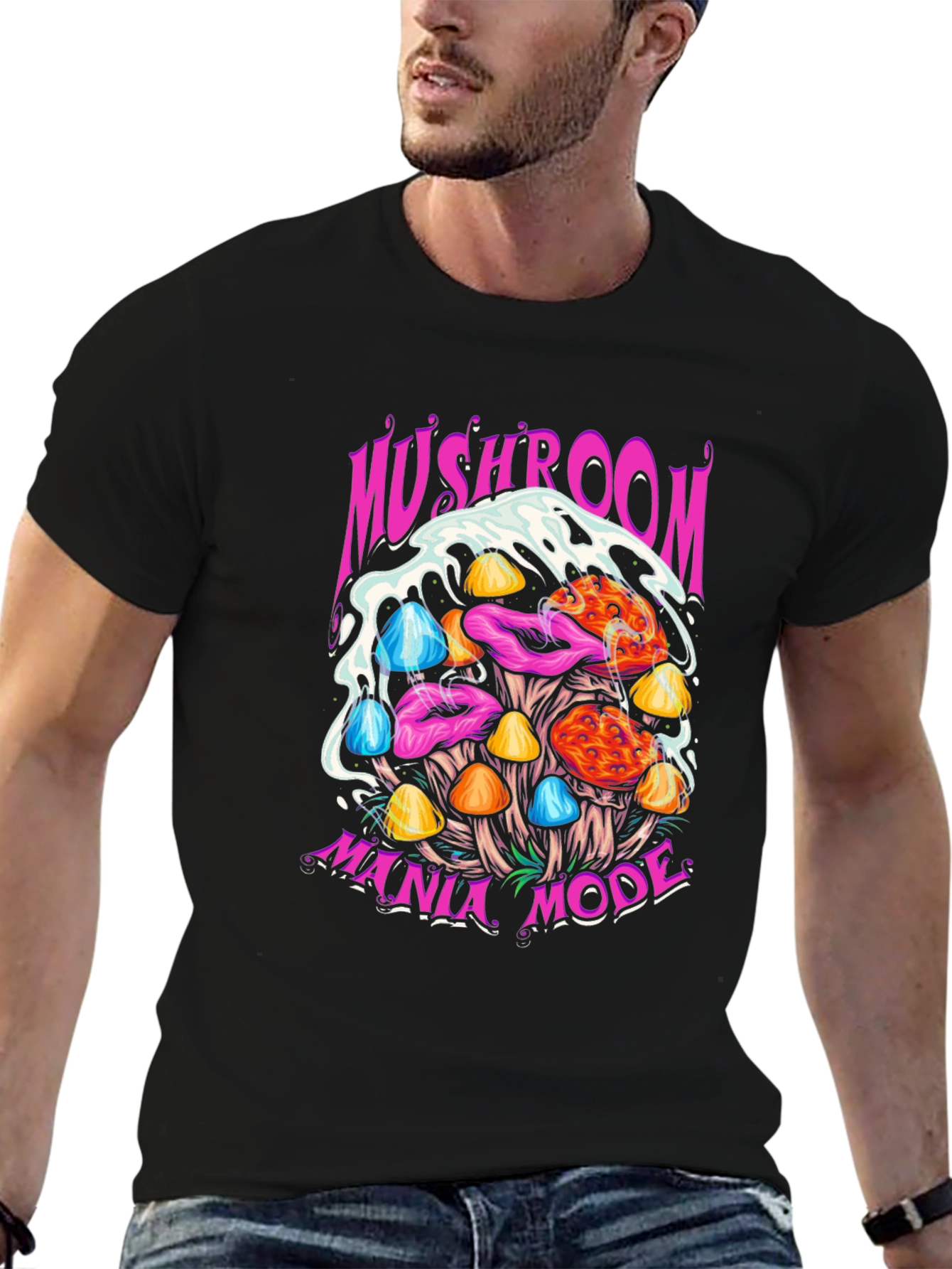 Black Mushroom Mania Mode Graphic Tee view 6