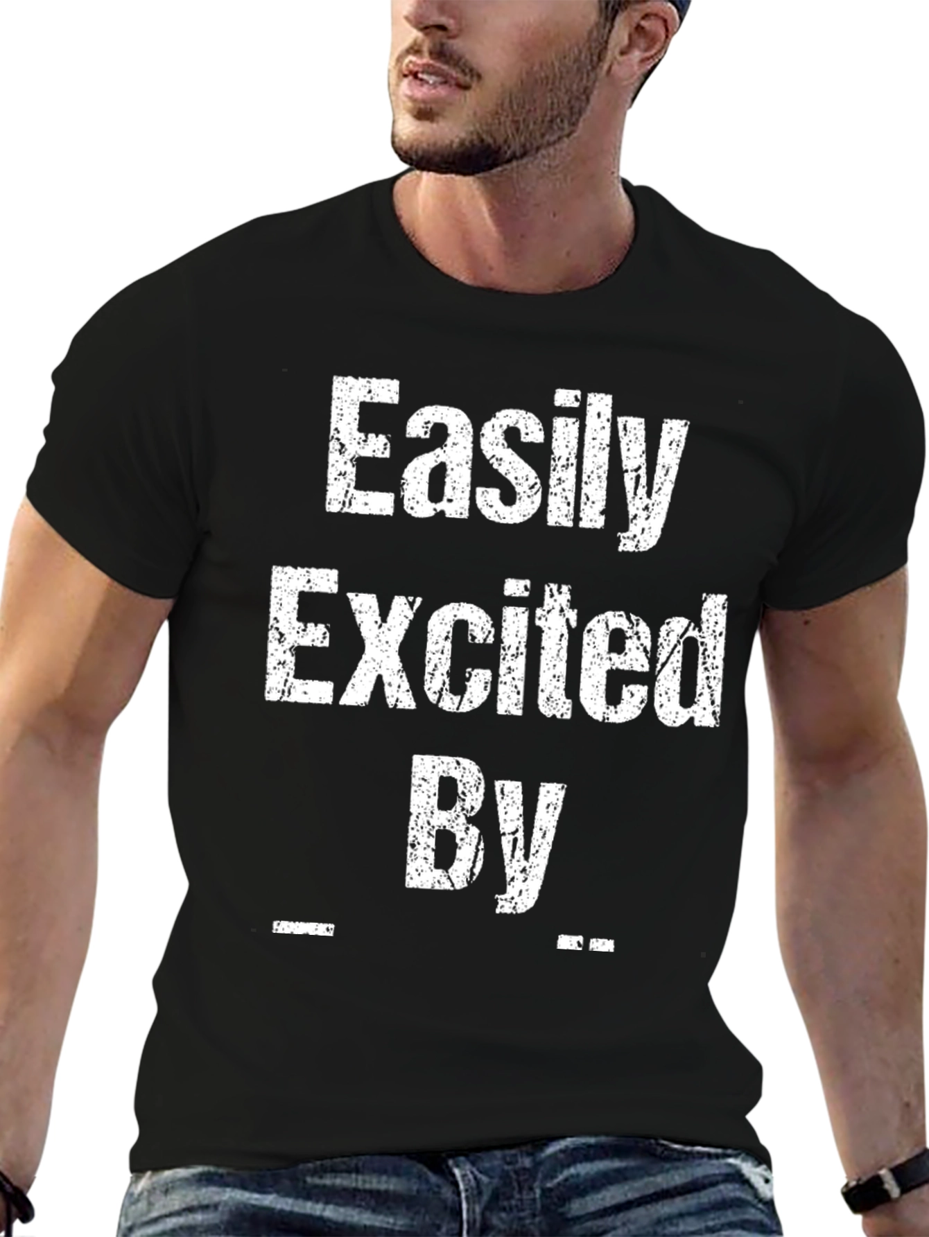 Black Easily Excited By T-Shirt Funny Novelty Tee view 6