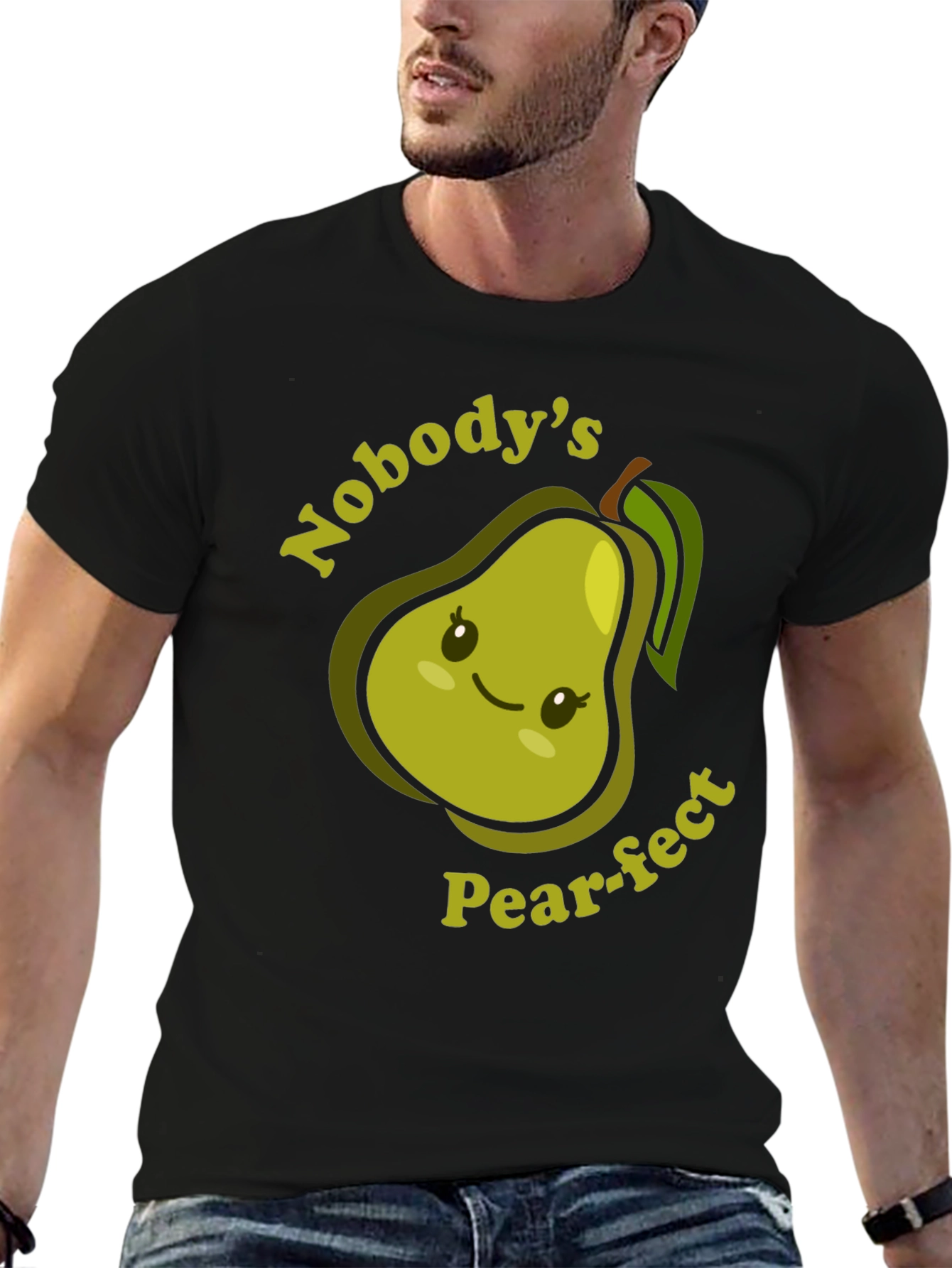 Black Nobody's Pear-fect T-Shirt Cute Fruit Pun Tee view 6