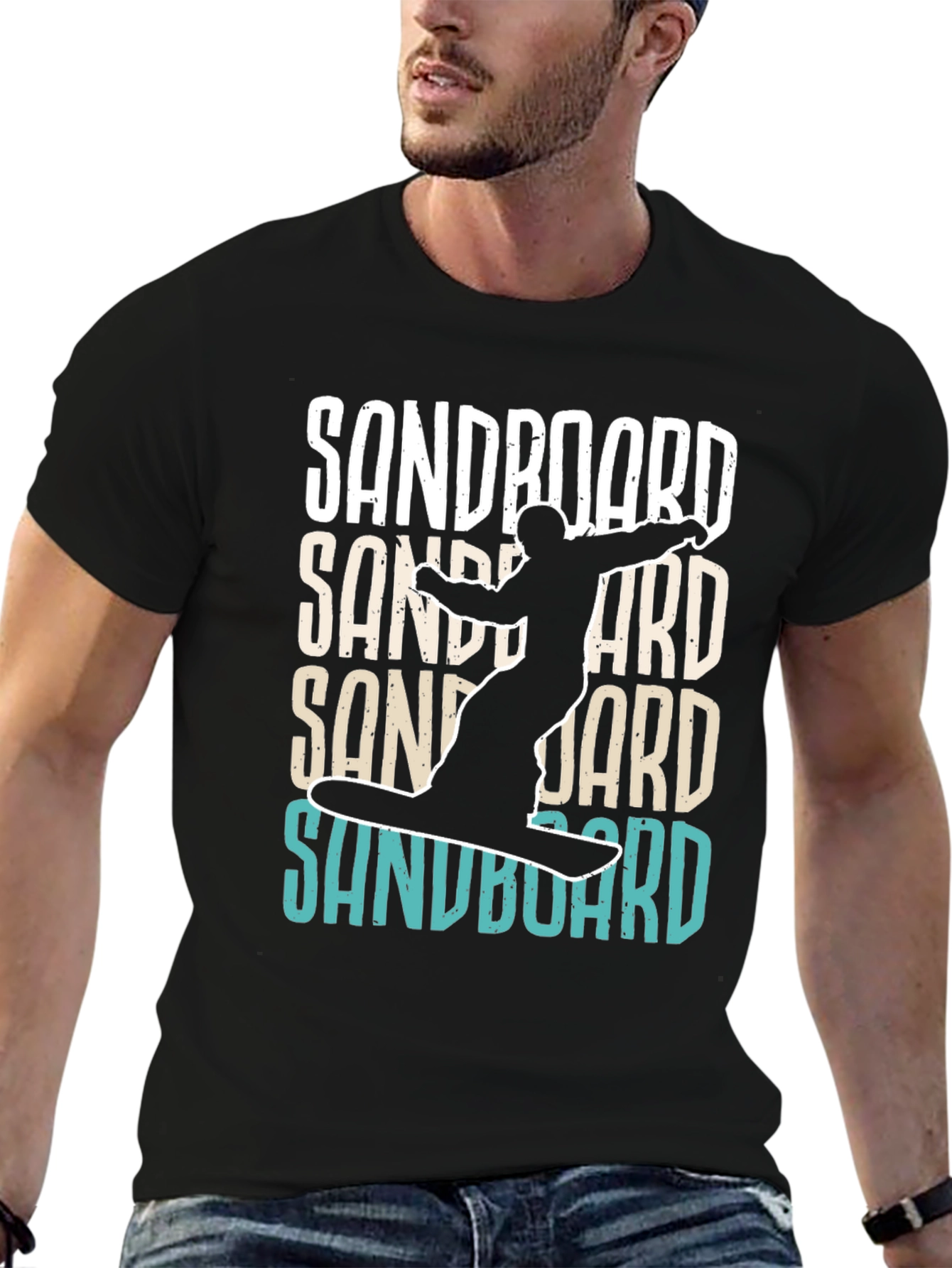 Black Sandboard T-Shirt - Unique Sandboarding Design view 6