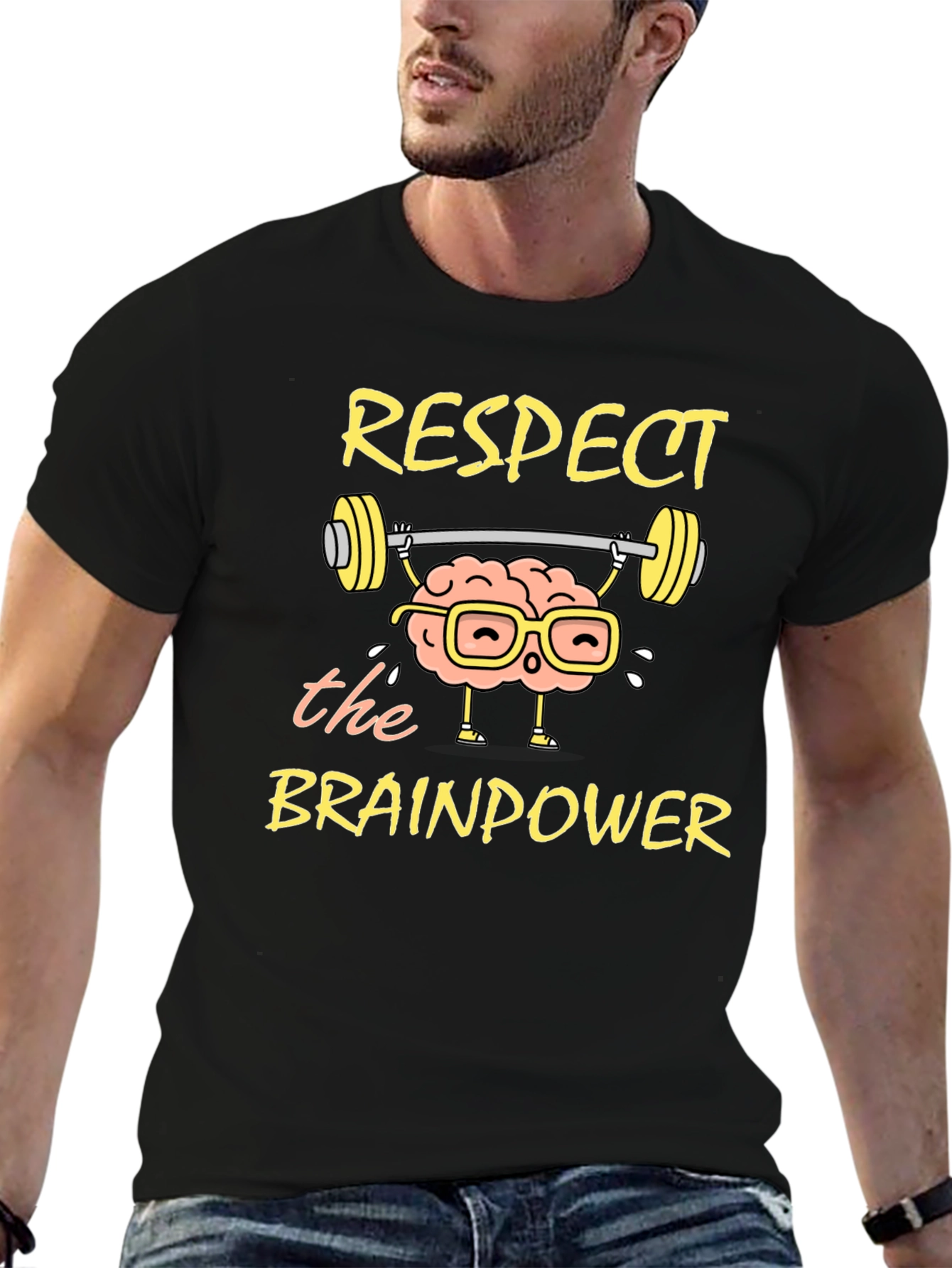 Black Respect the Brainpower T-Shirt - Smart & Funny Tee view 6