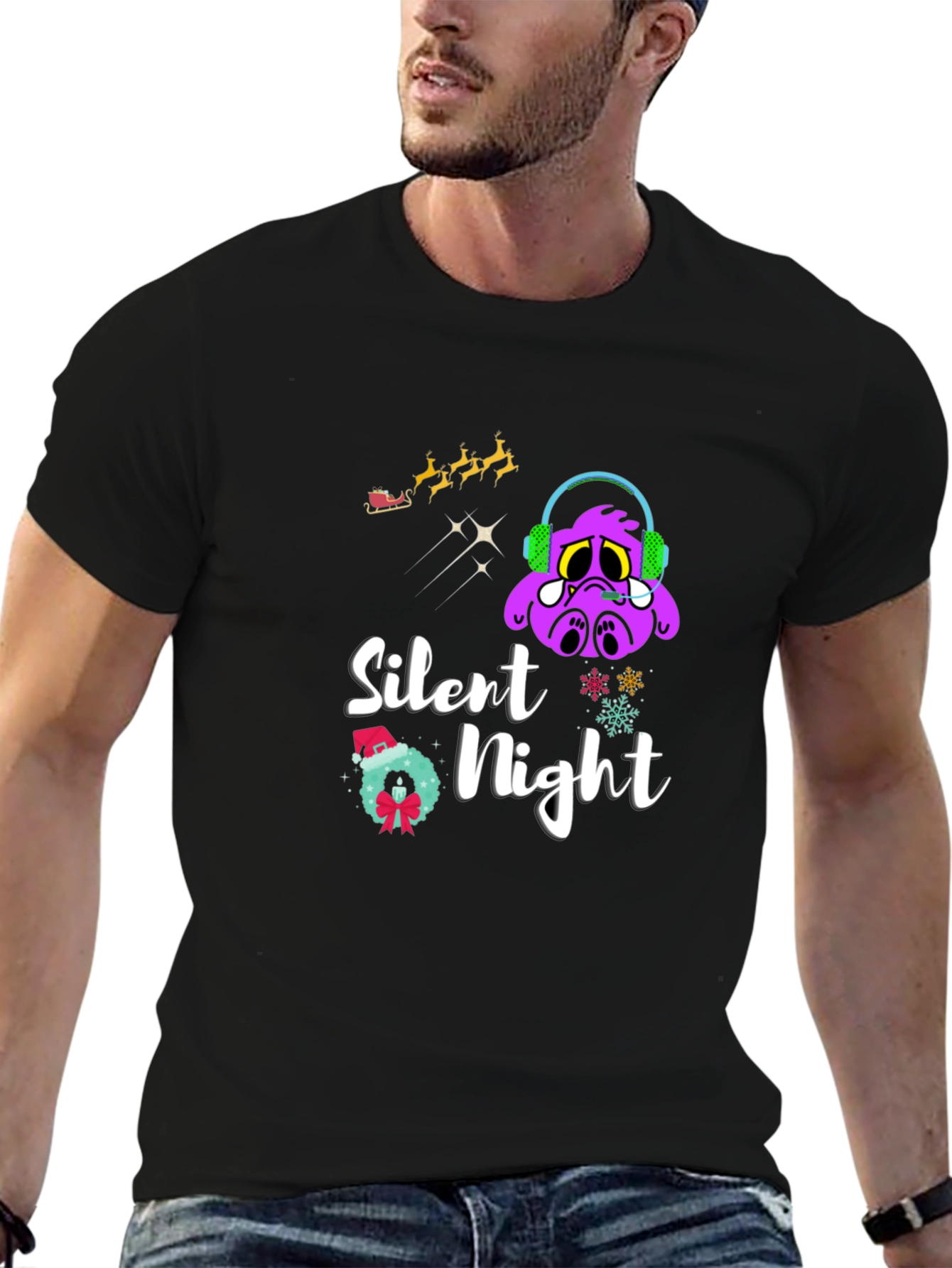 Black Silent Night Graphic T-Shirt - Christmas Holiday Tee view 6