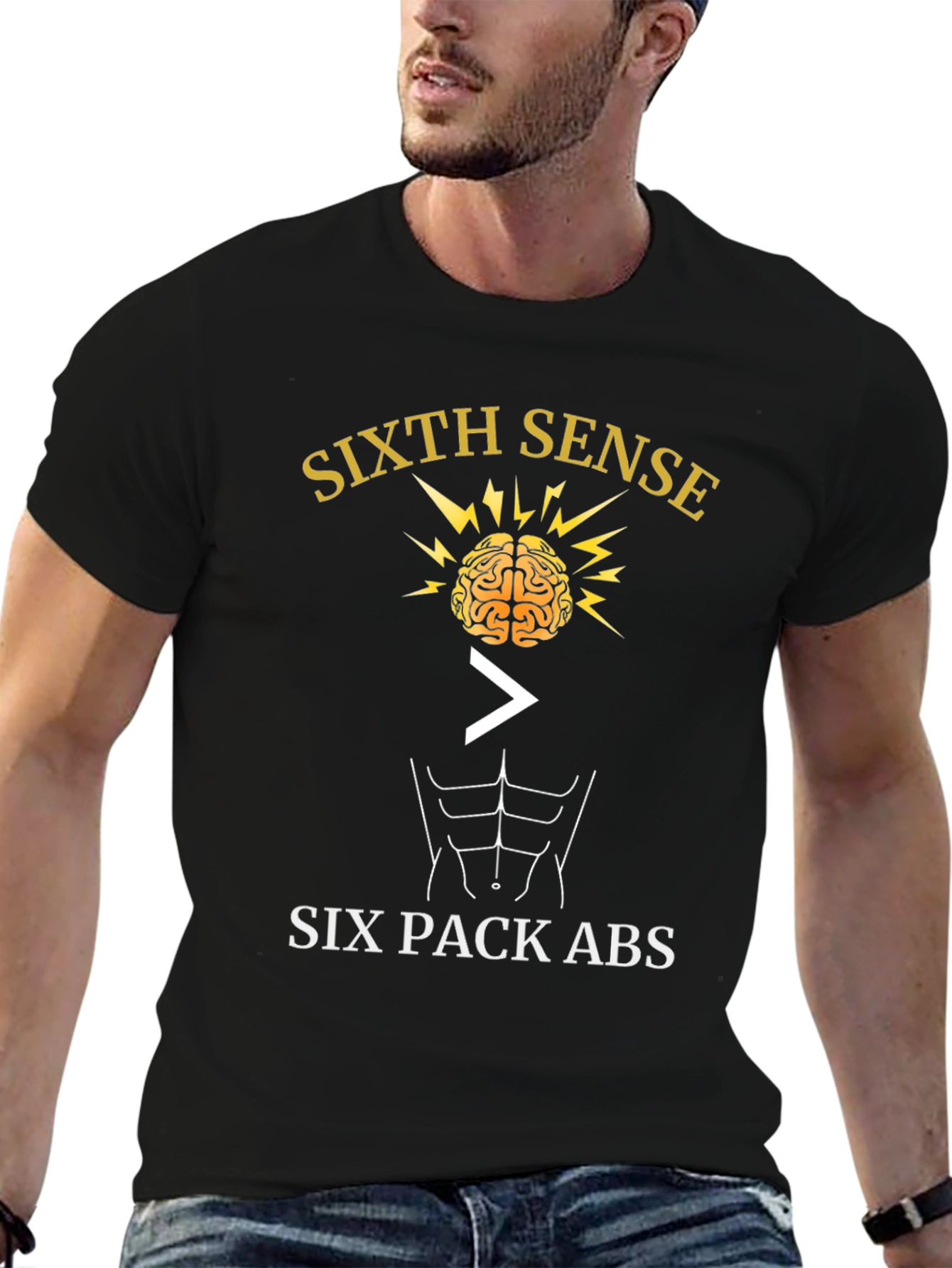 Black Sixth Sense > Six Pack Abs Graphic T-Shirt view 6