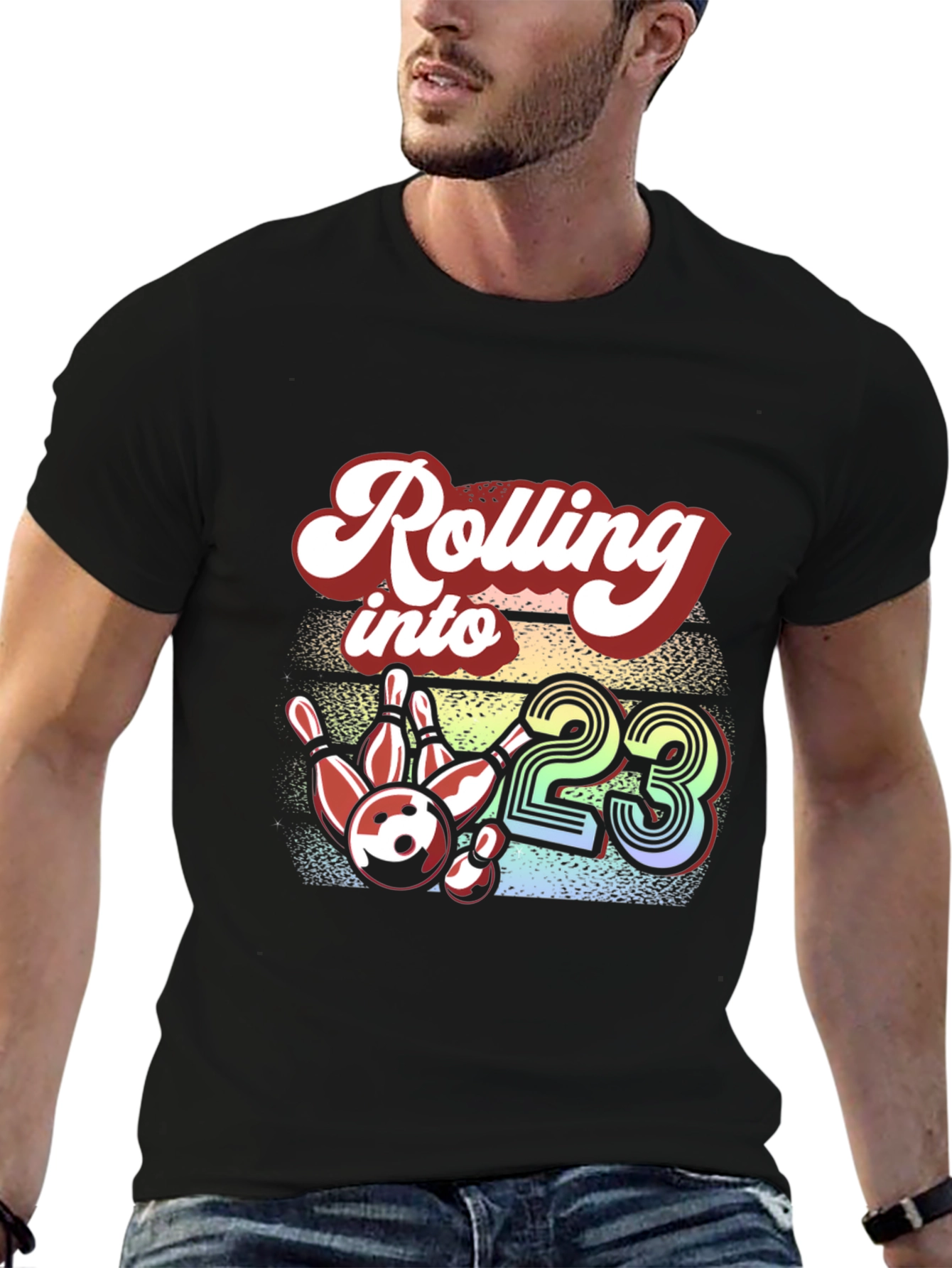 Black Rolling into 23 Bowling Graphic Tee view 6