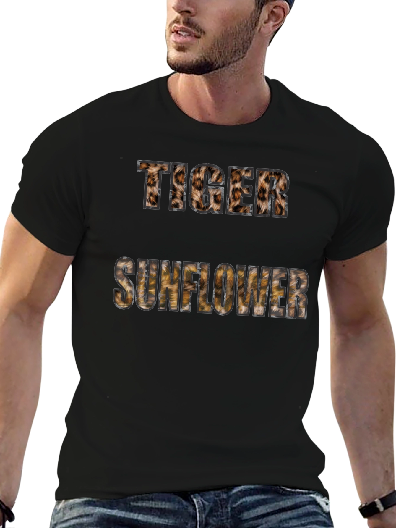 Black Tiger Sunflower Graphic Print Tee - Black view 6