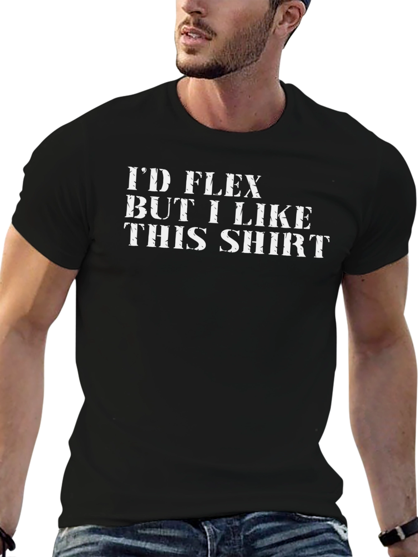 Black Funny I'd Flex But I Like This Shirt Graphic Tee view 6