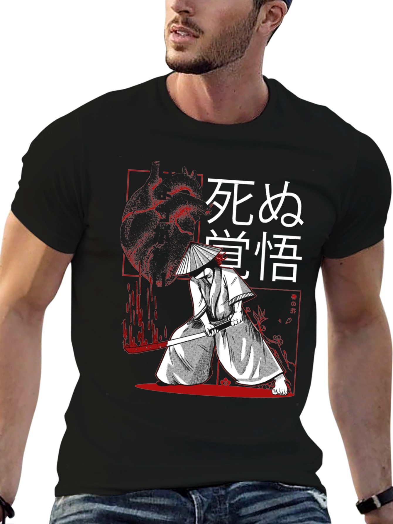 Black Samurai Graphic Tee - Black Cotton T-Shirt view 6