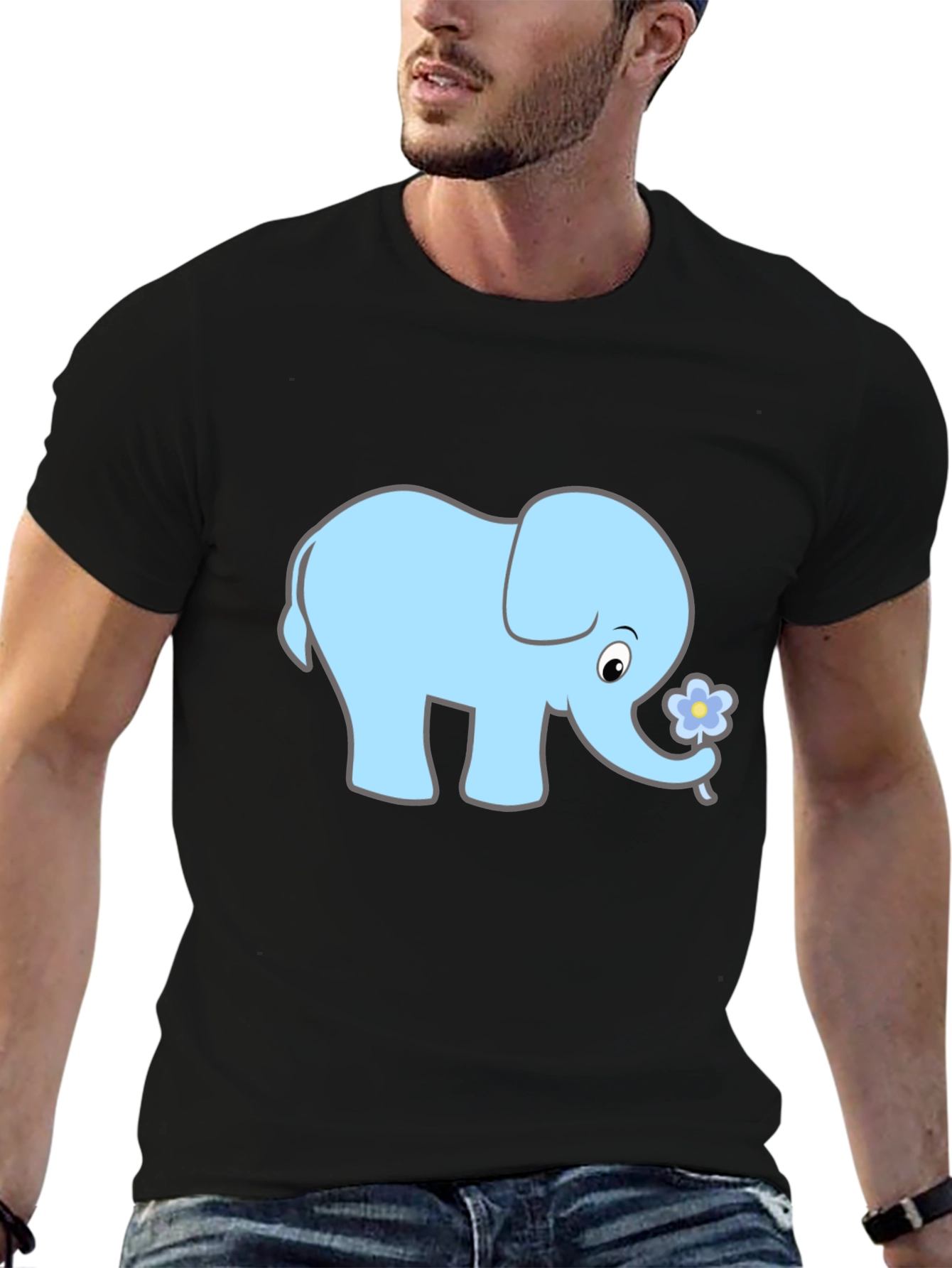 Black Cute Elephant Graphic Tee - Black view 6