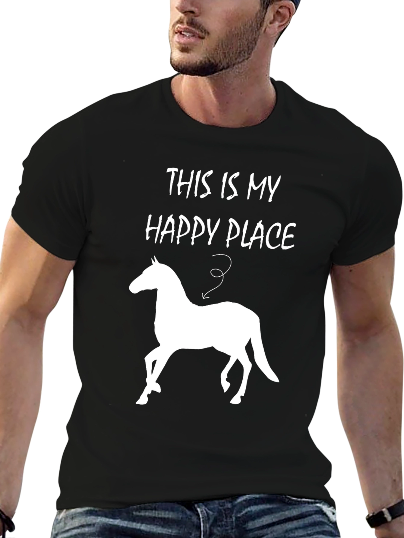 Happy Place Horse T-Shirt - Men's Black Tee - 6