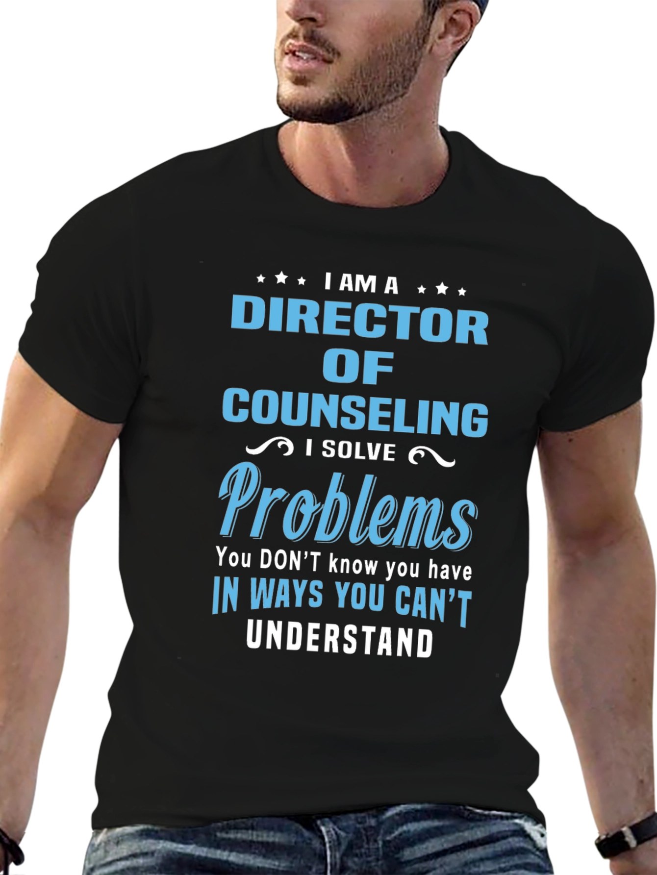 Black Director of Counseling T-Shirt - I Solve Problems Tee view 6