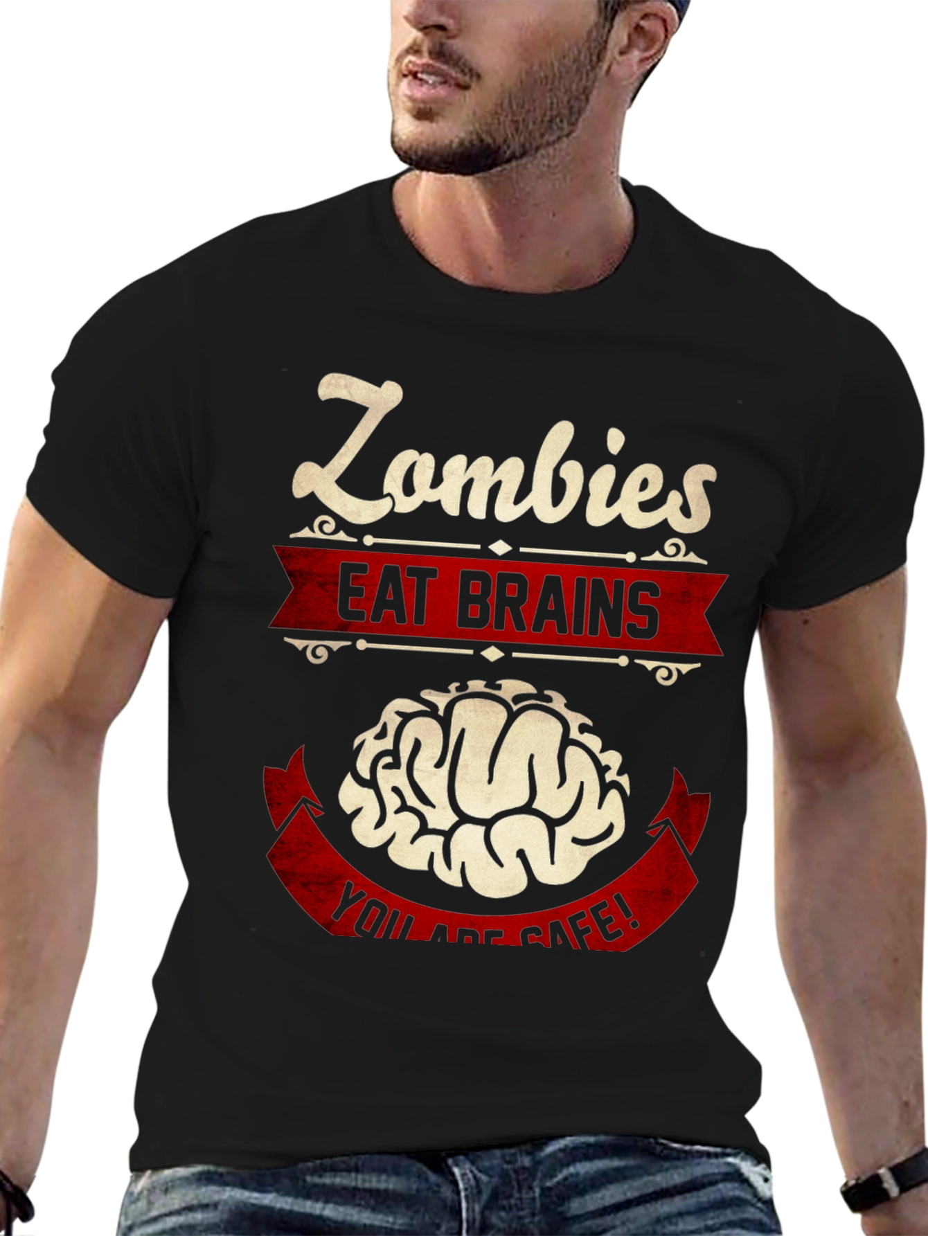Black Zombies Eat Brains Graphic T-Shirt - Humor Tee view 6