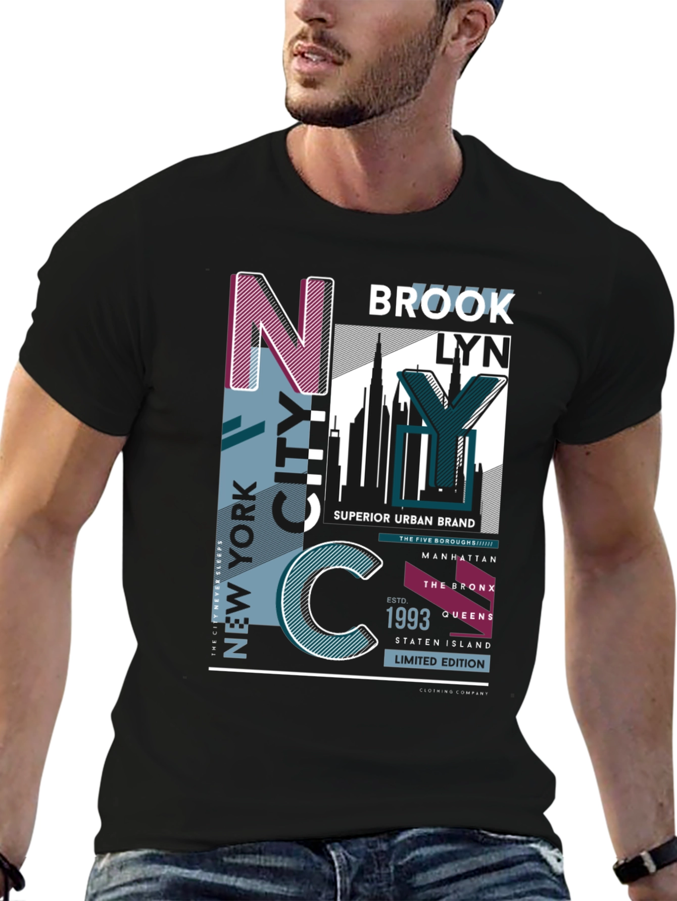 Black New York City Graphic Print T-Shirt view 6