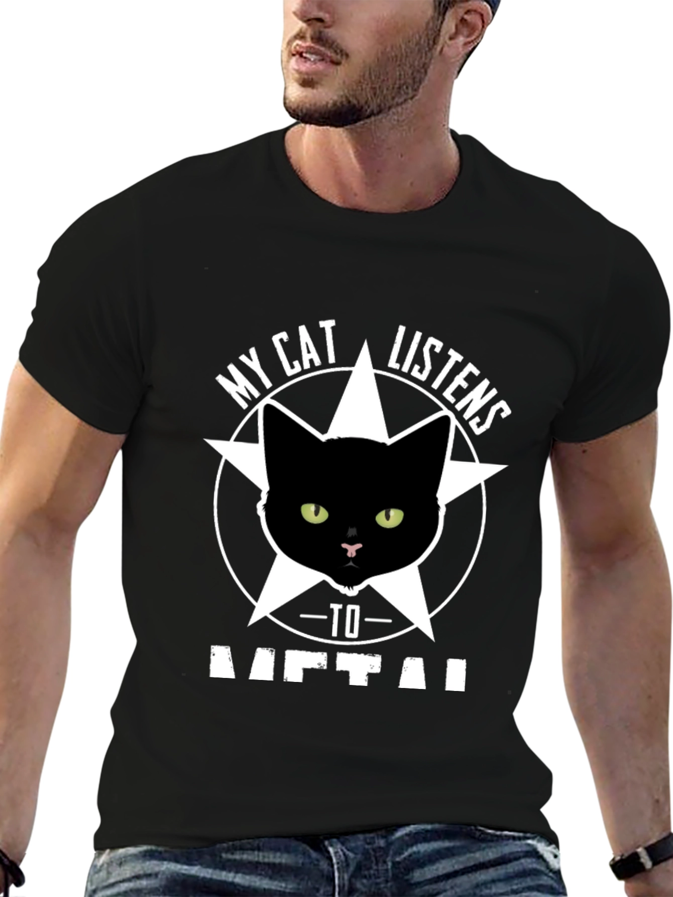 Black My Cat Listens to Metal T-Shirt view 6