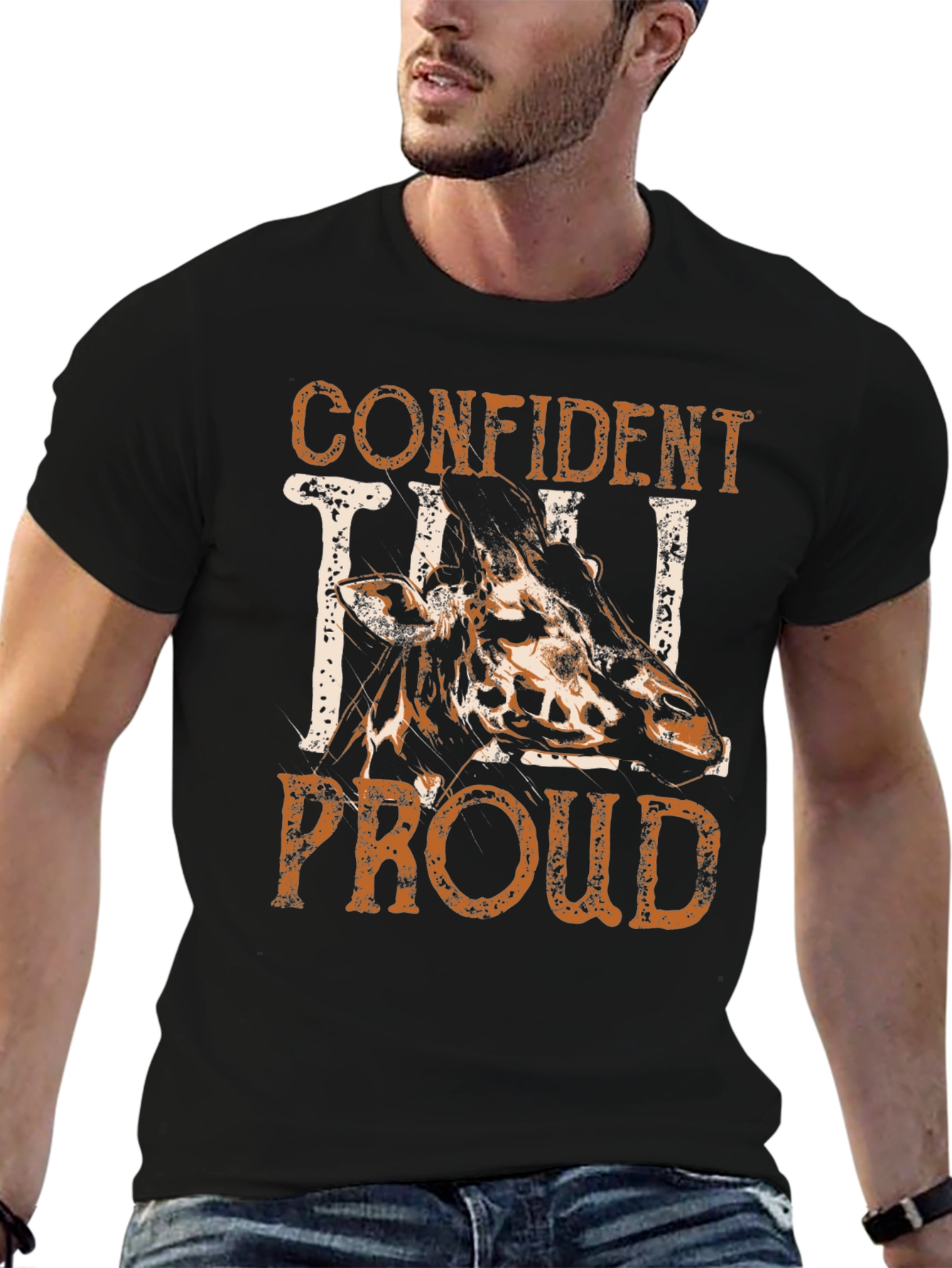 Black Confident Tall Proud Giraffe Graphic Tee view 6