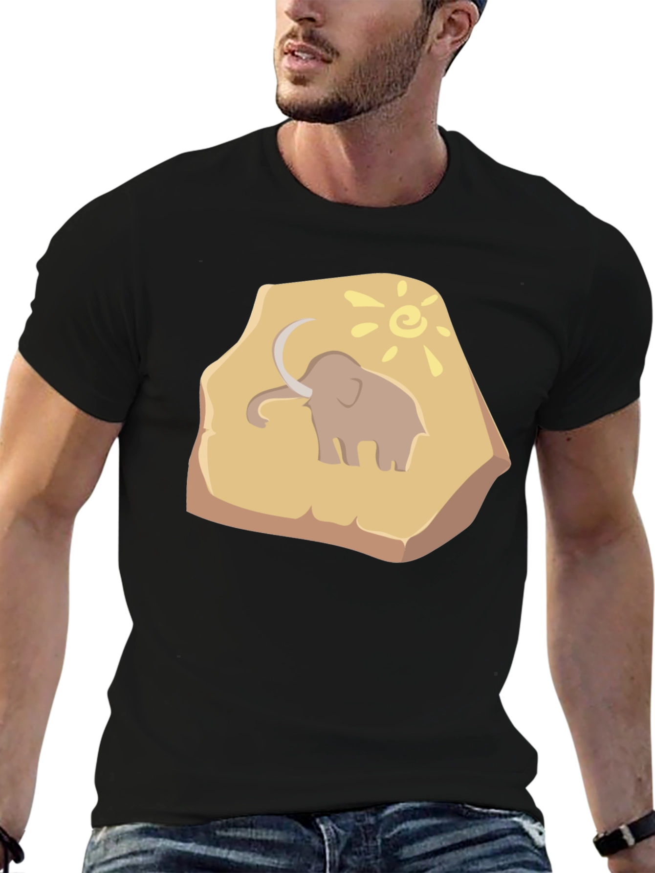 Black Mammoth Fossil Graphic Tee - Black Cotton T-Shirt view 6