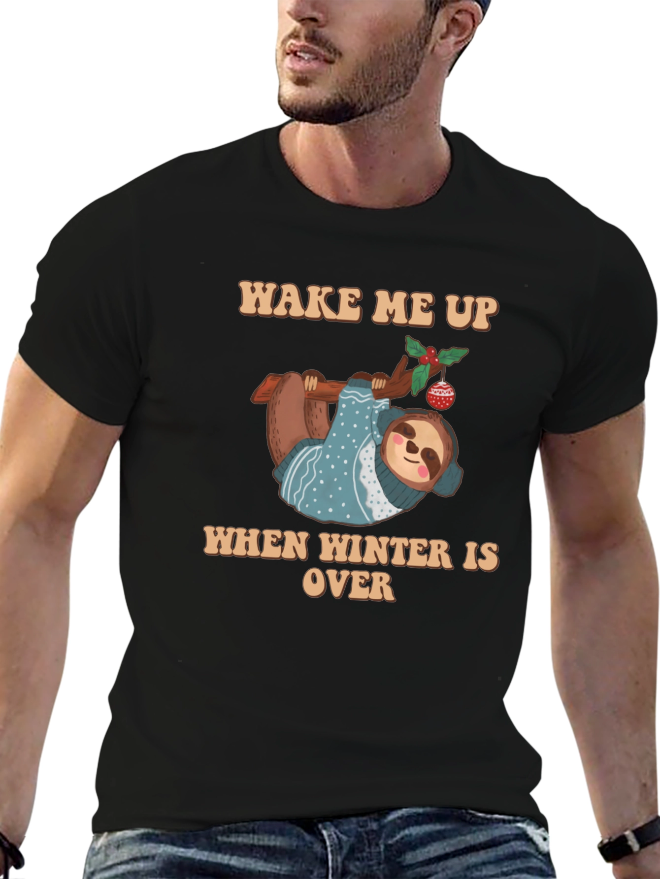 Black Sloth Winter T-Shirt - Wake Me Up When Winter Is Over view 6