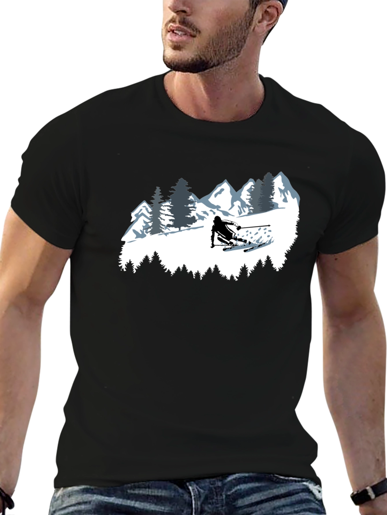 Black Skiing T-Shirt - Mountain Adventure Tee view 6
