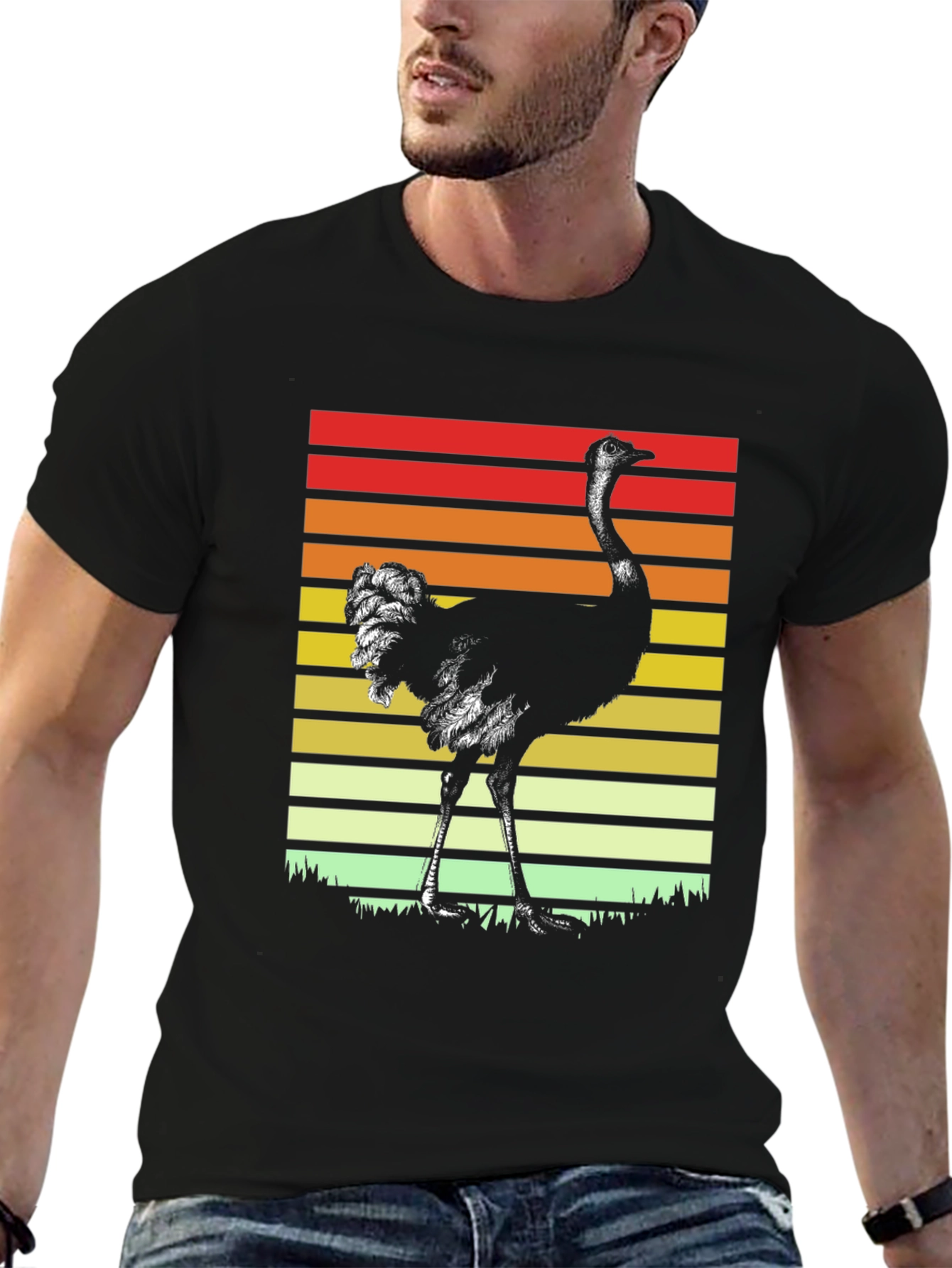 Black Retro Ostrich Sunset T-Shirt view 6