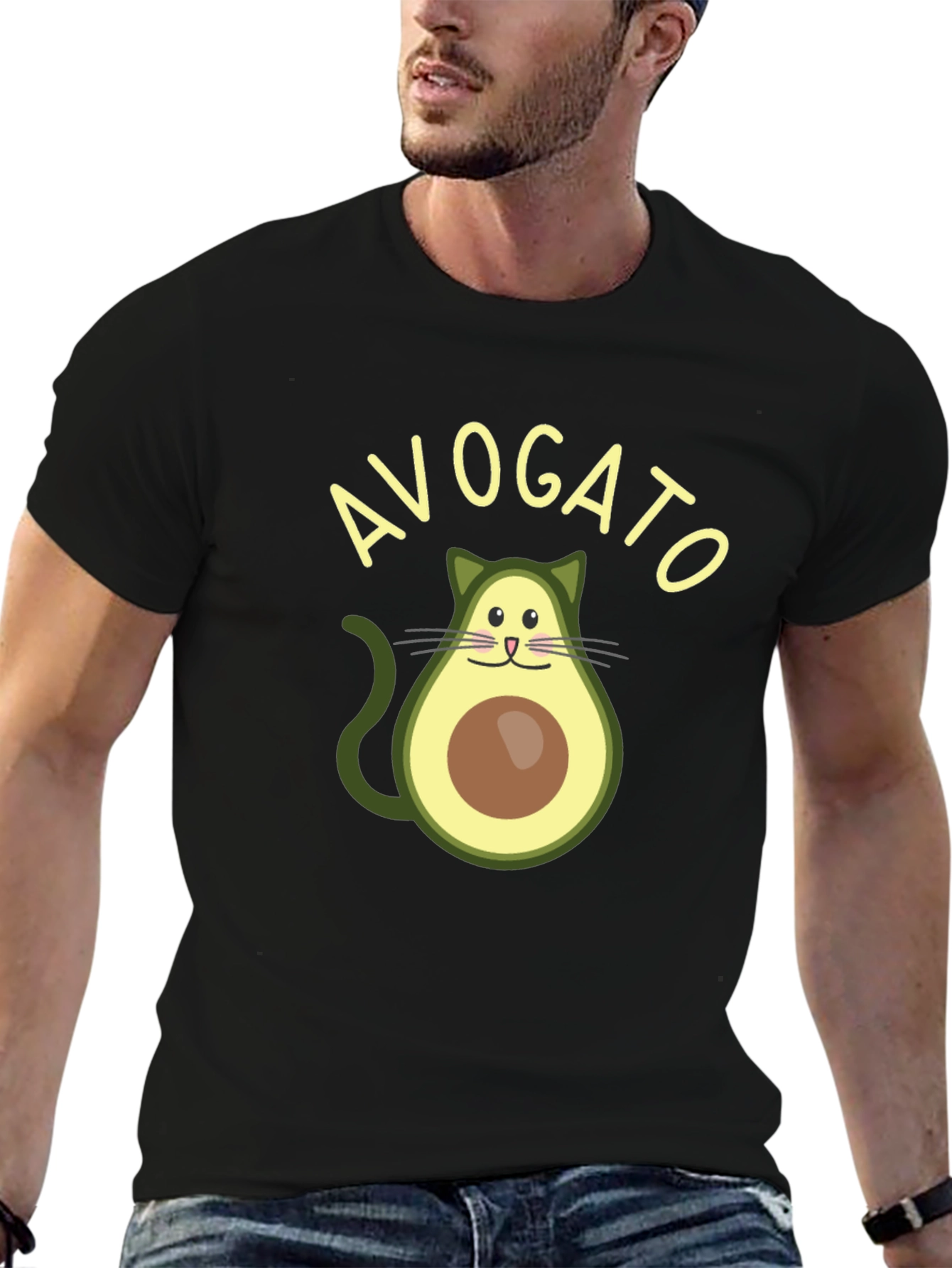 Black Avogato T-Shirt - Funny Avocado Cat Graphic Tee view 6
