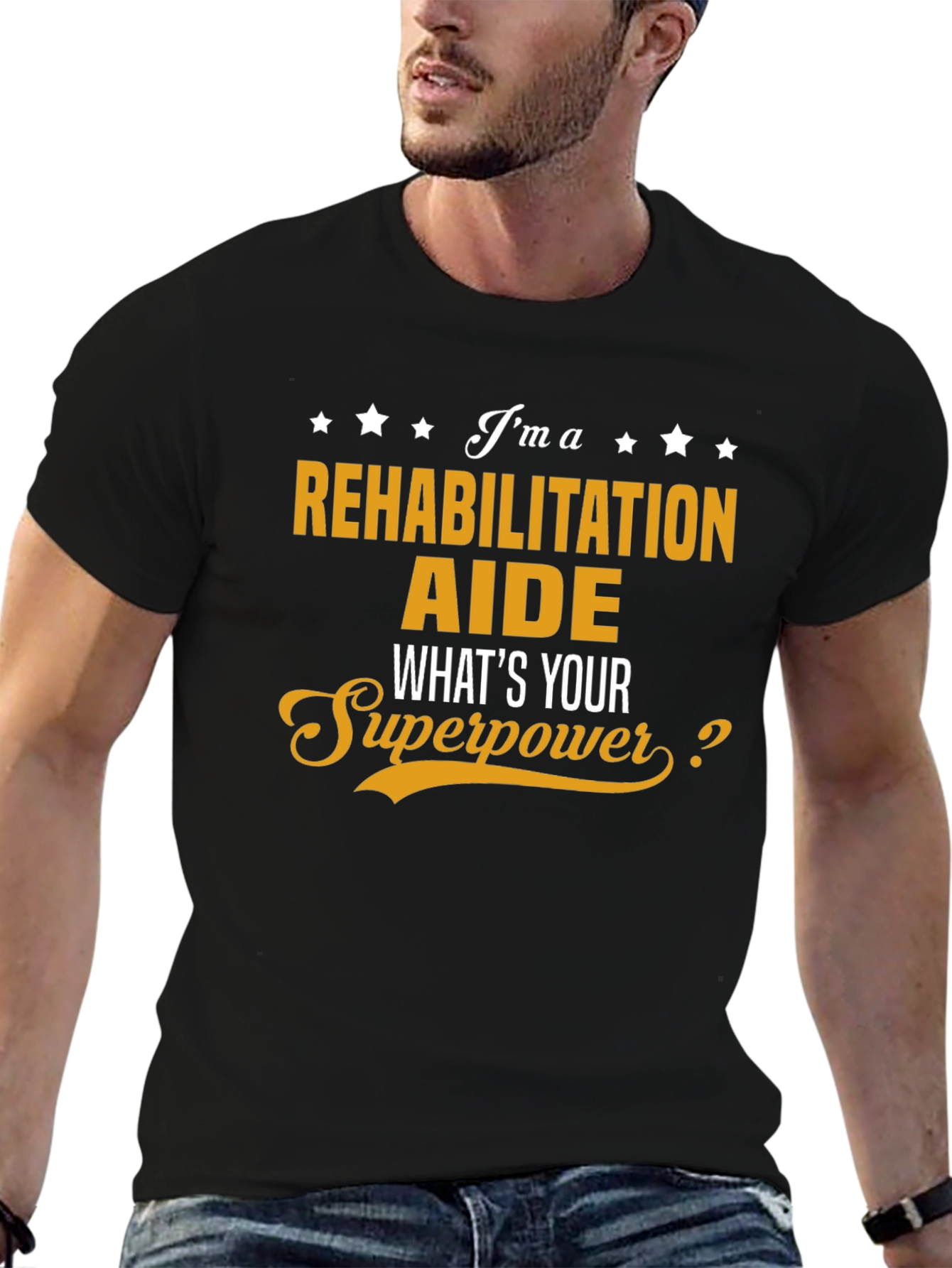 Black Rehabilitation Aide Superpower Black T-Shirt view 6