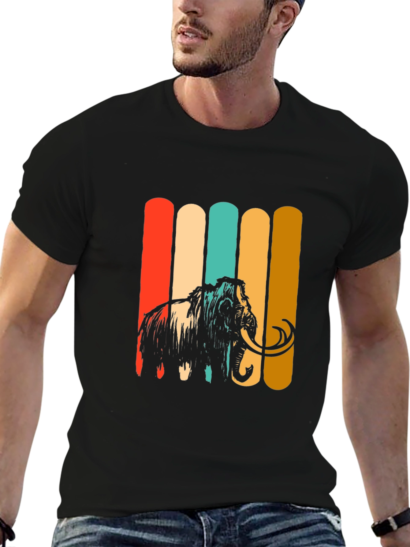 Black Retro Mammoth Graphic Tee - Vintage Style T-Shirt view 6