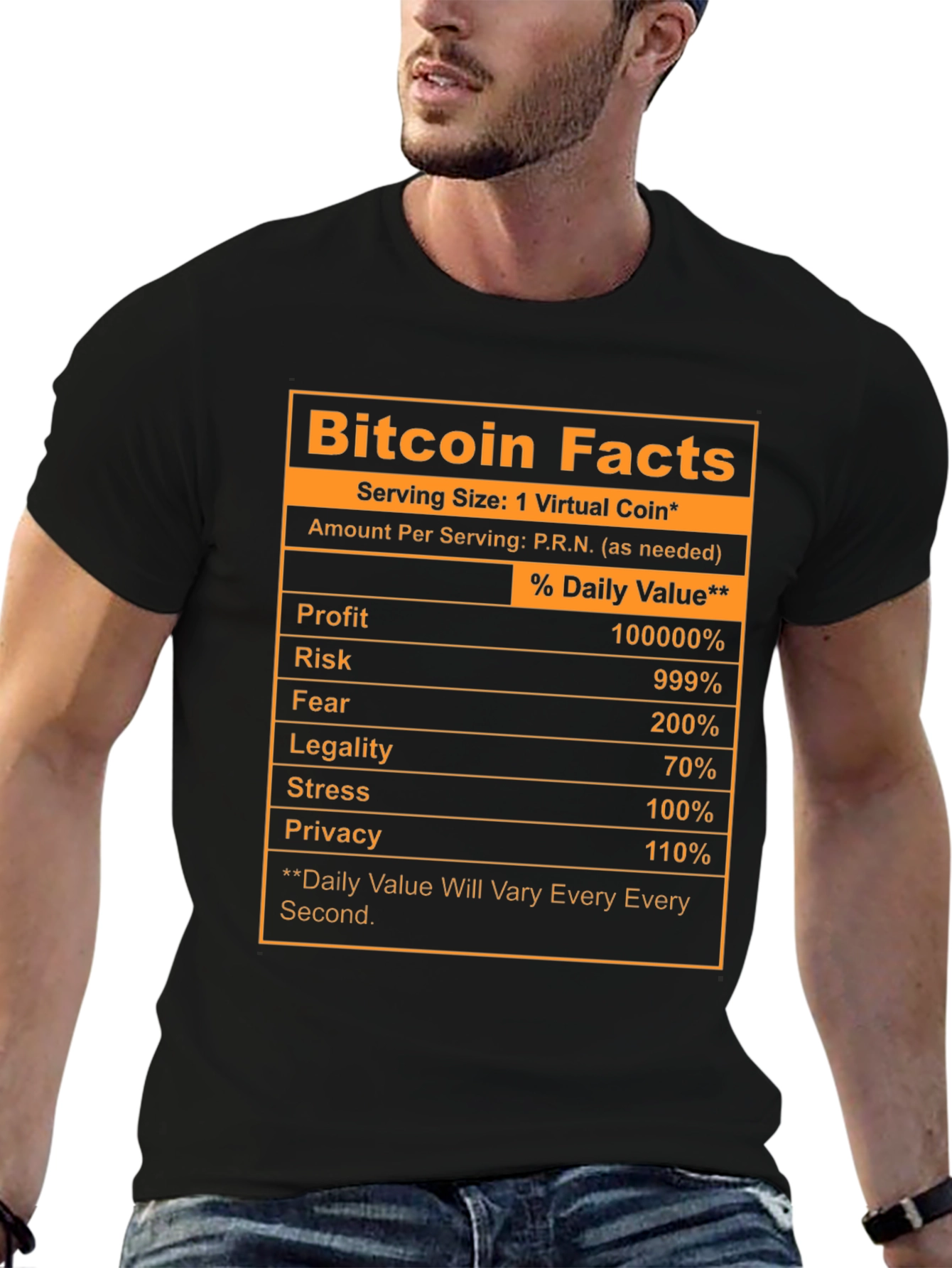 Black Bitcoin Facts Novelty T-Shirt view 6