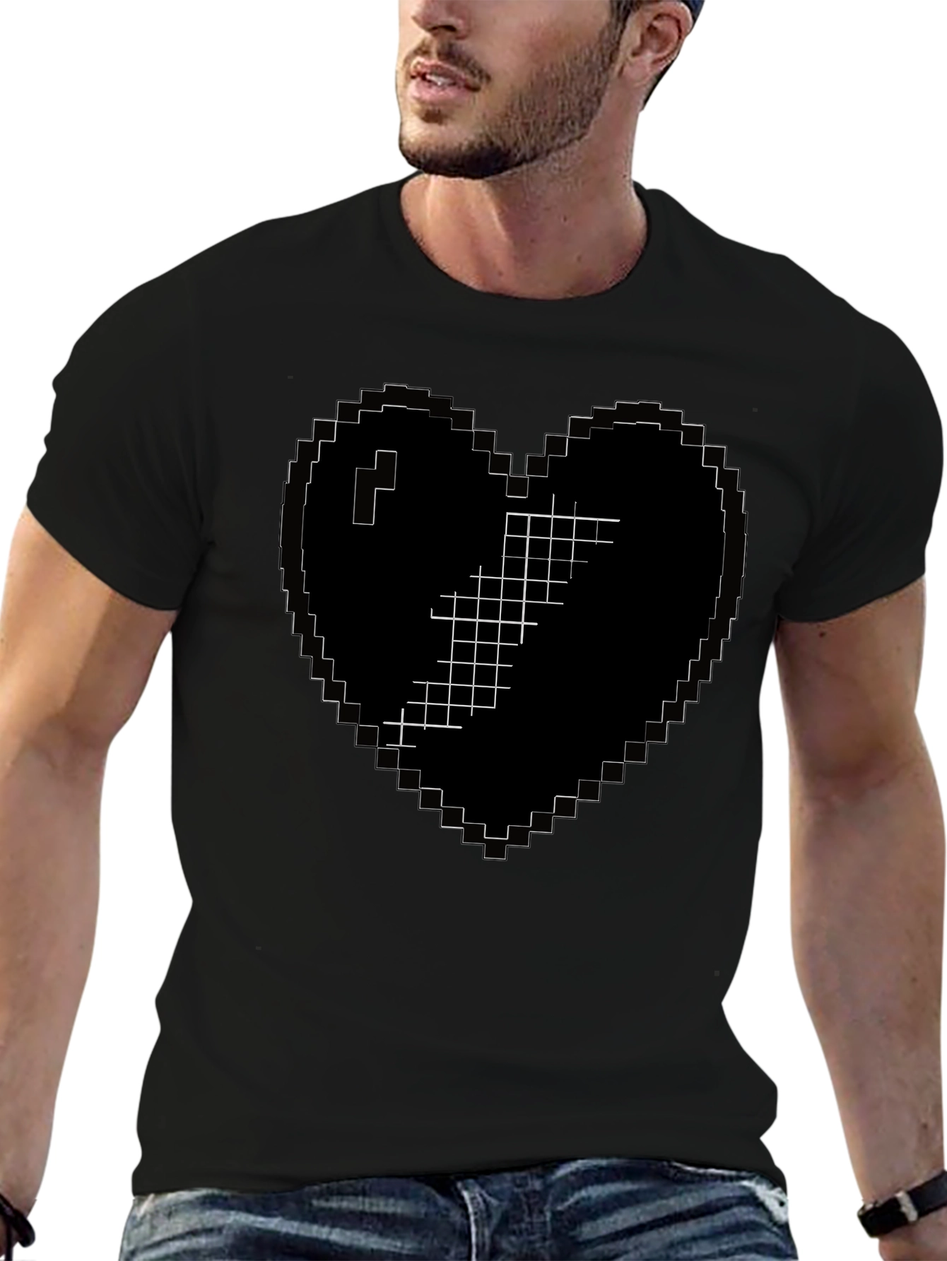 Black Pixelated Heart Broken Graphic T-Shirt view 6