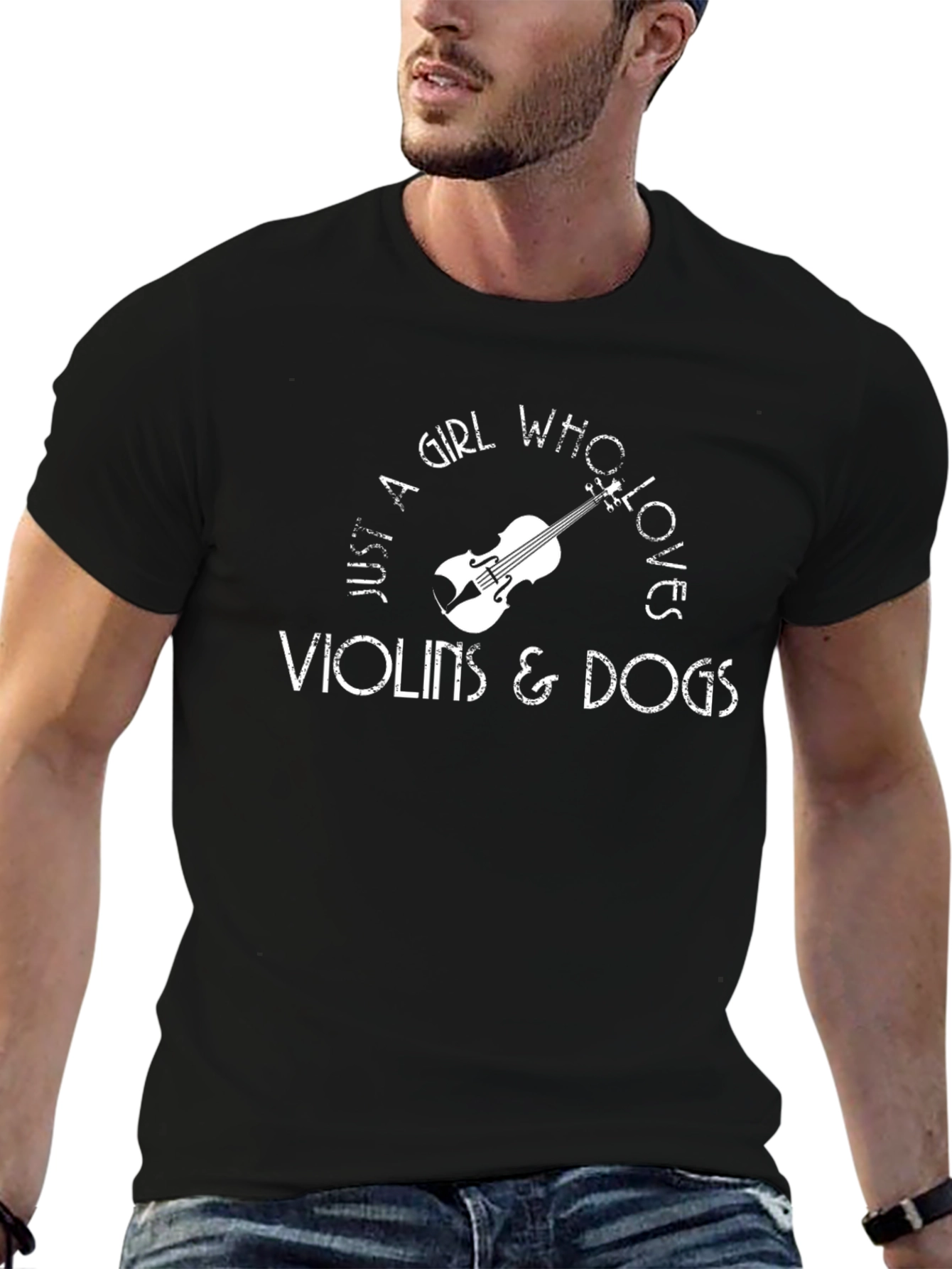 Black Violins & Dogs Lover T-Shirt - Black view 6