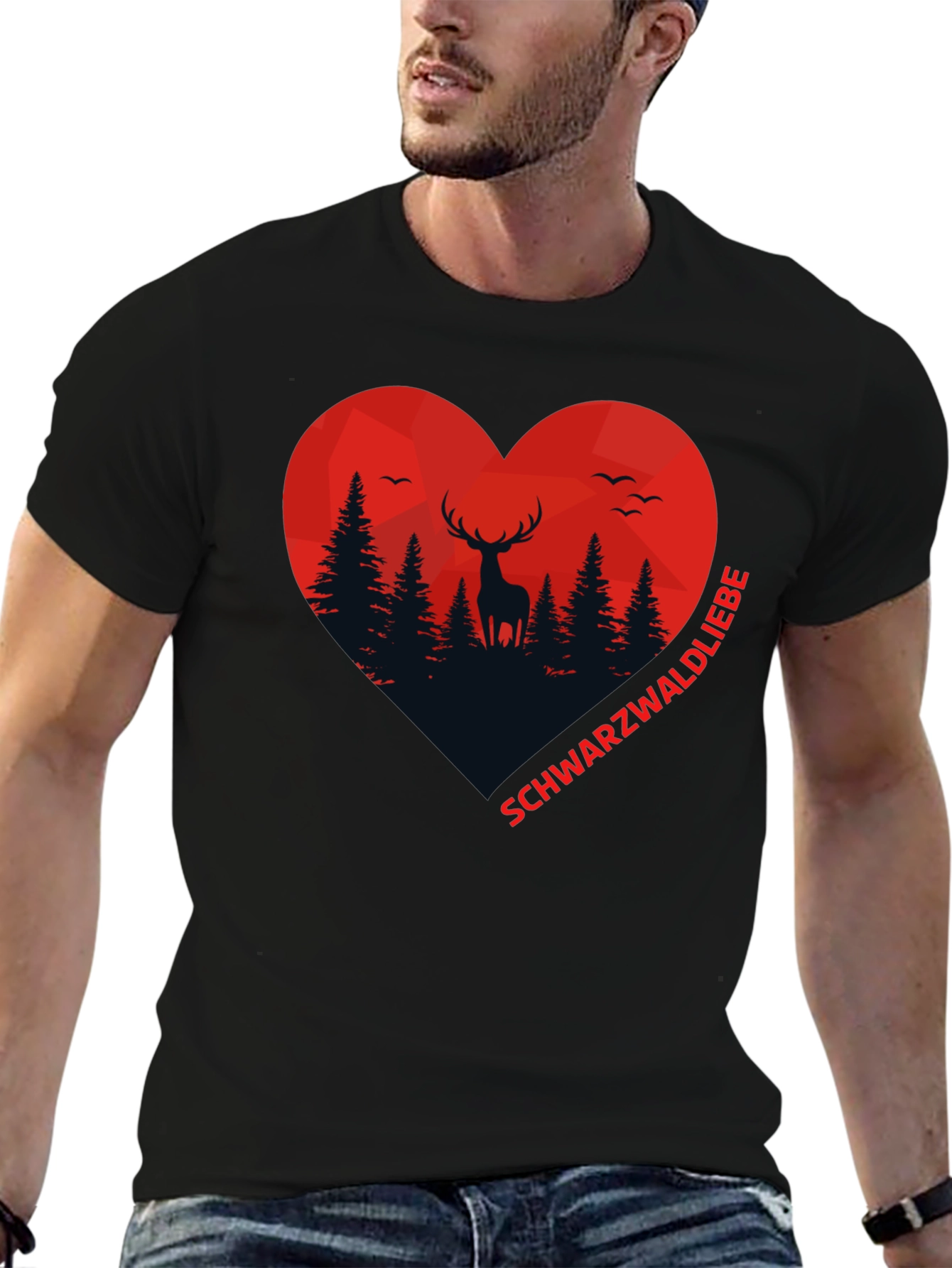 Black Black Forest Deer Heart Graphic T-Shirt view 6