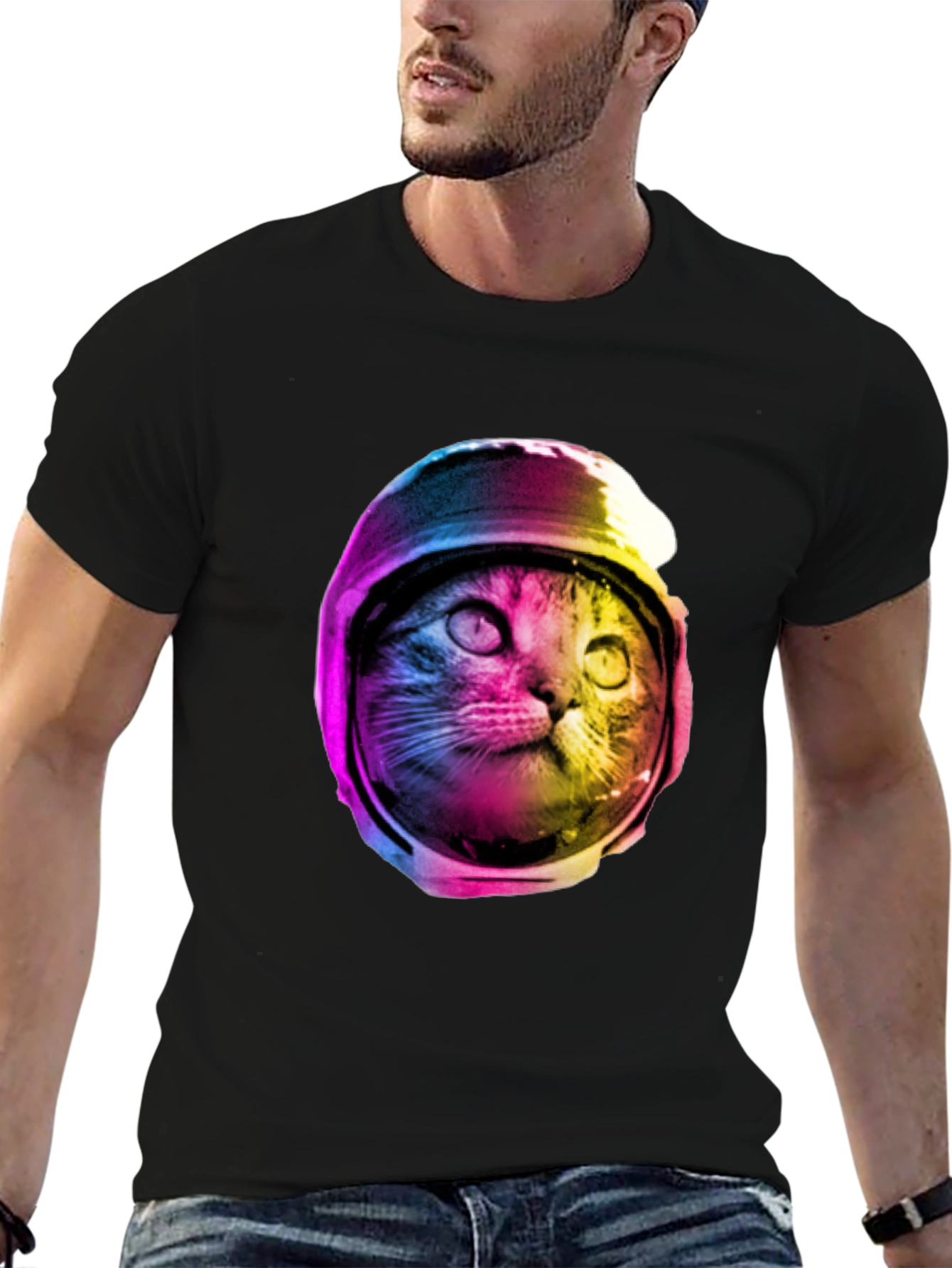 Black Cosmic Cat T-Shirt - Astronaut Kitty Tee view 6