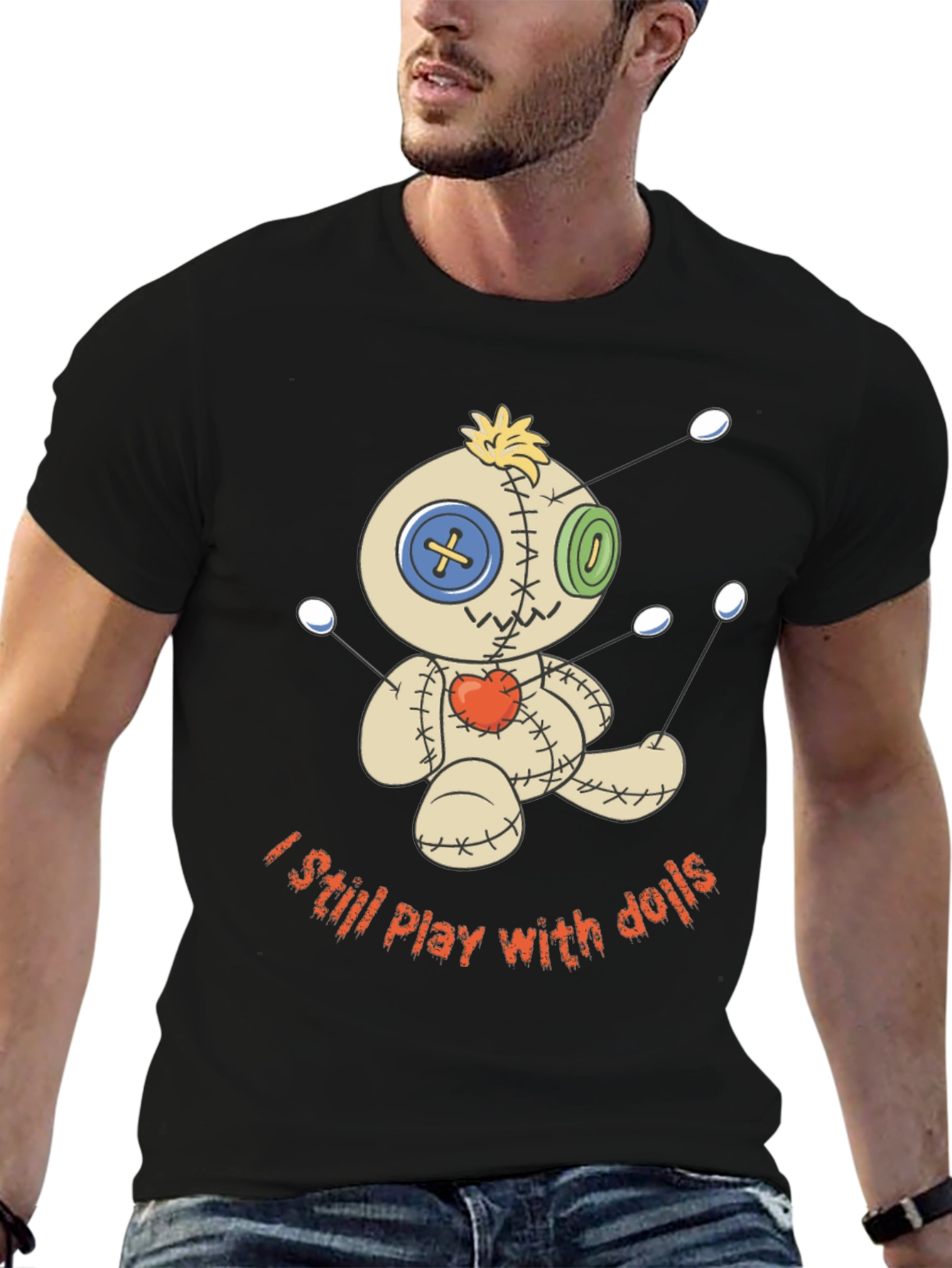 Black Voodoo Doll T-Shirt - Still Play With Dolls view 6