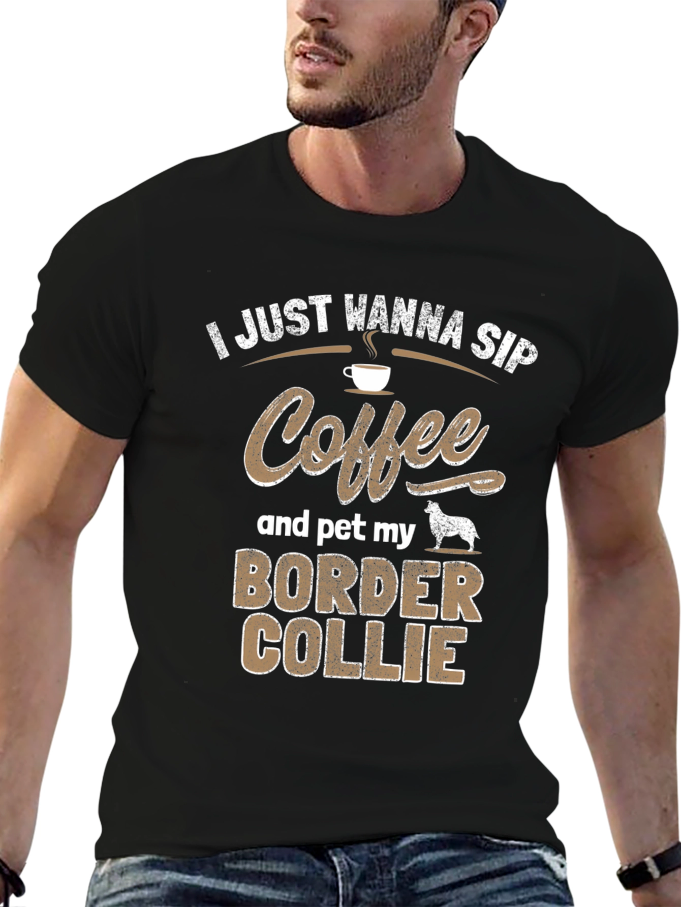 Black Coffee and Border Collie T-Shirt view 6