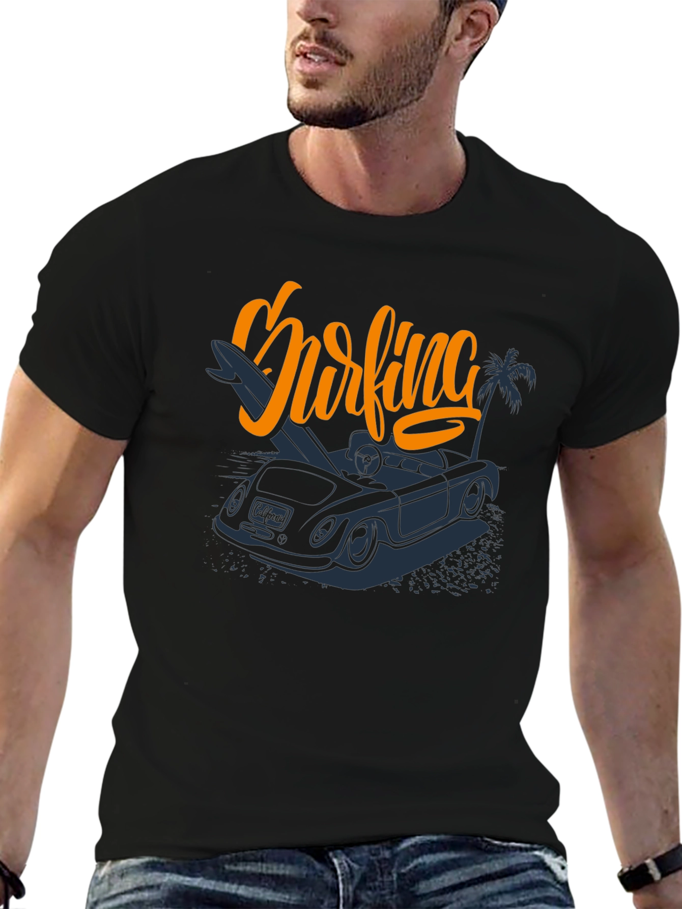 Black Surfing Car Graphic Tee -  Vacation Ready view 6