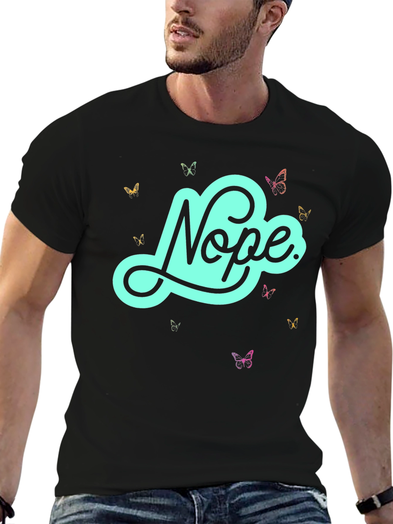 Black Nope Butterfly Graphic Tee - Casual Style view 6