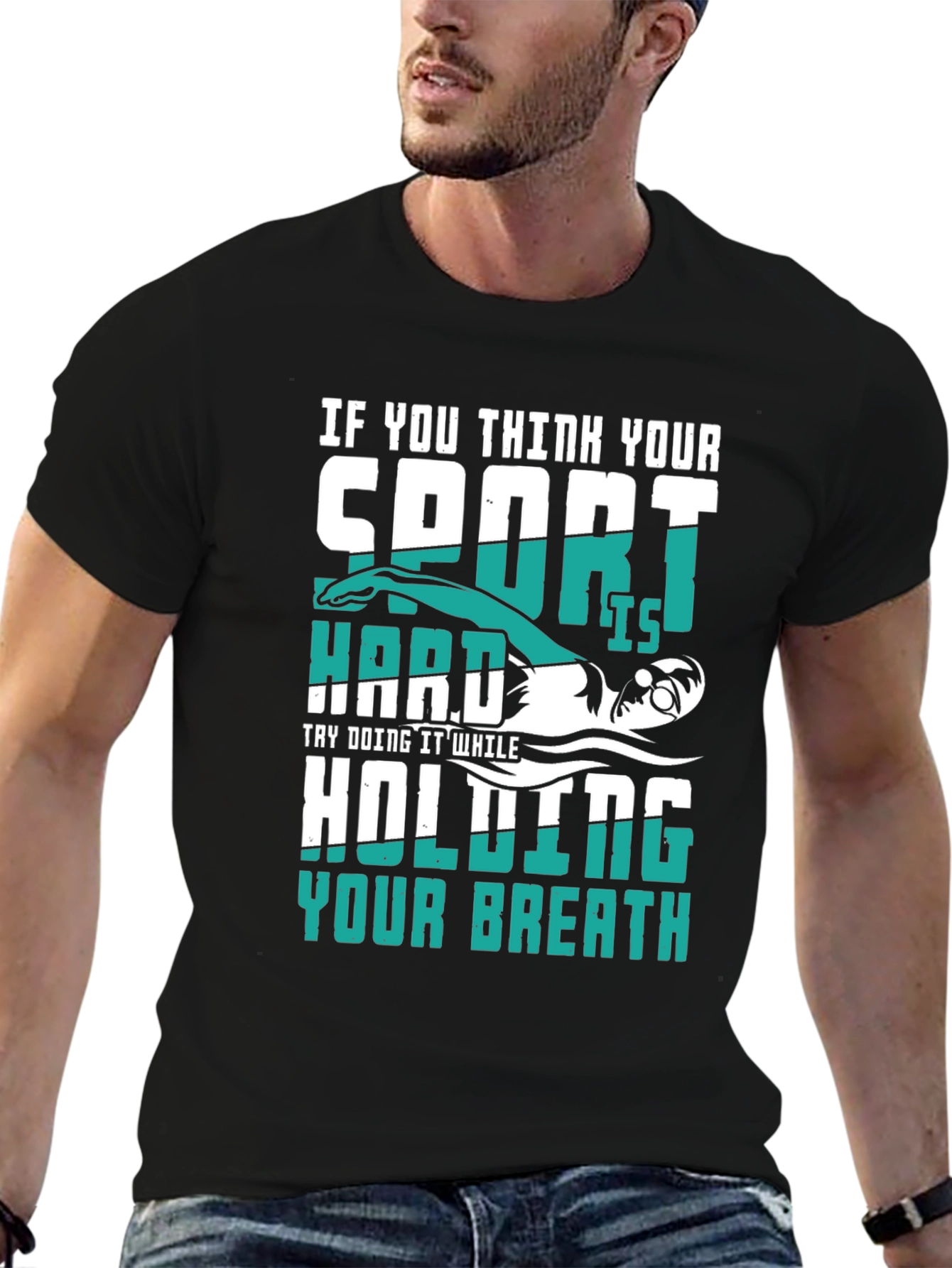 Black Swimmer Graphic T-Shirt: Holding Your Breath view 6