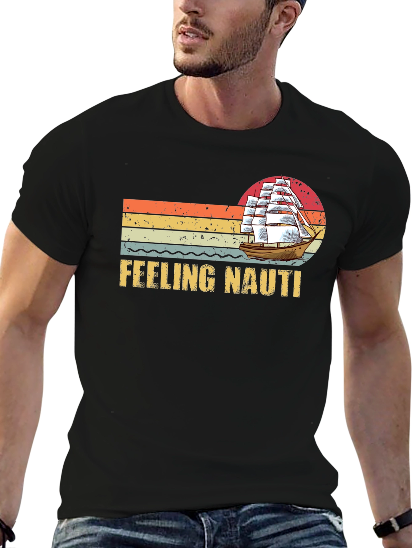 Black Feeling Nauti T-Shirt - Vintage Sailboat Design view 6