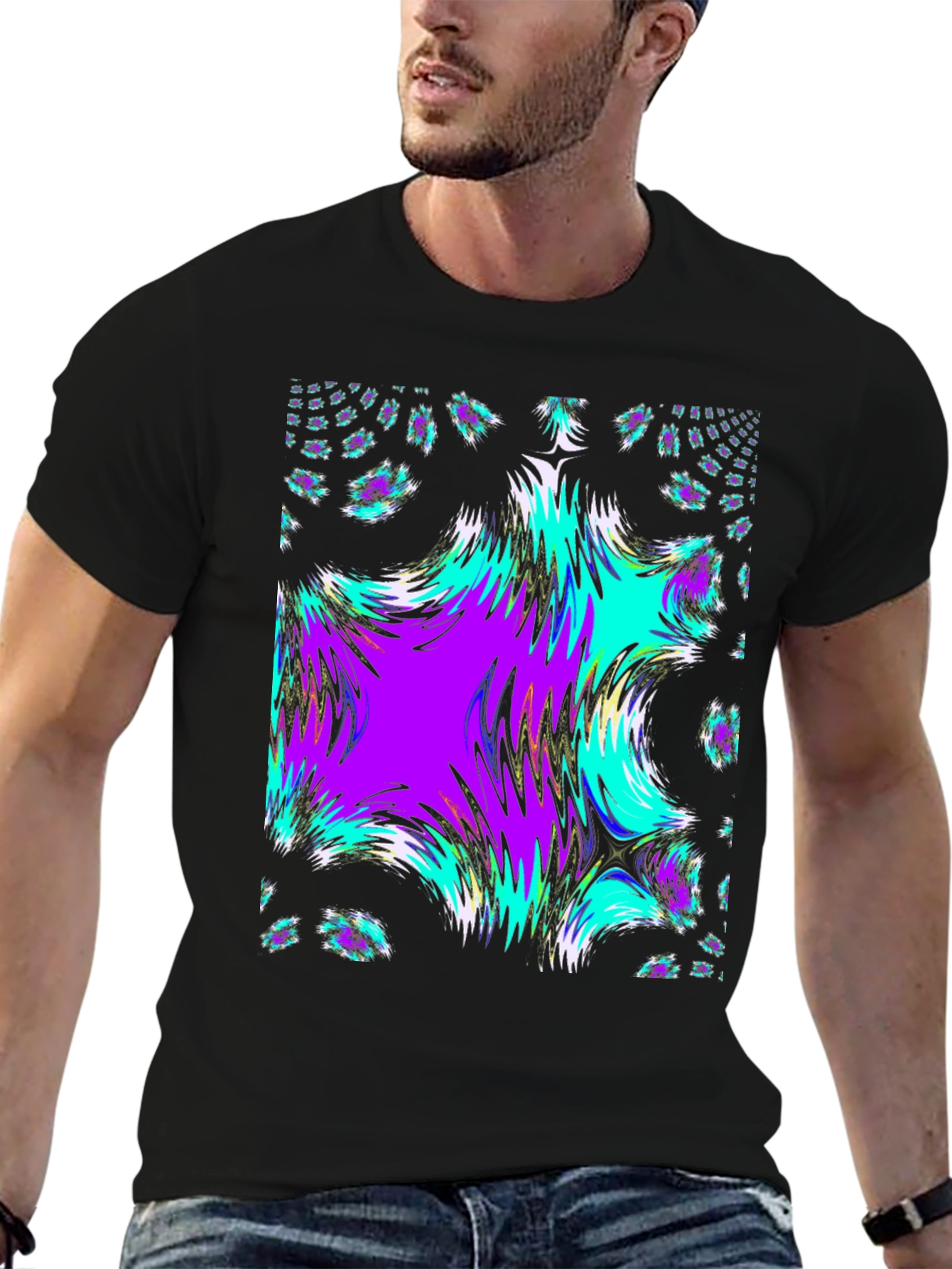 Black Abstract Fractal Black T-Shirt view 6